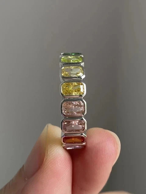 5Ct Emerald Lab-Created Multi-Color Wedding Eternity Ring 14K White Gold Plated