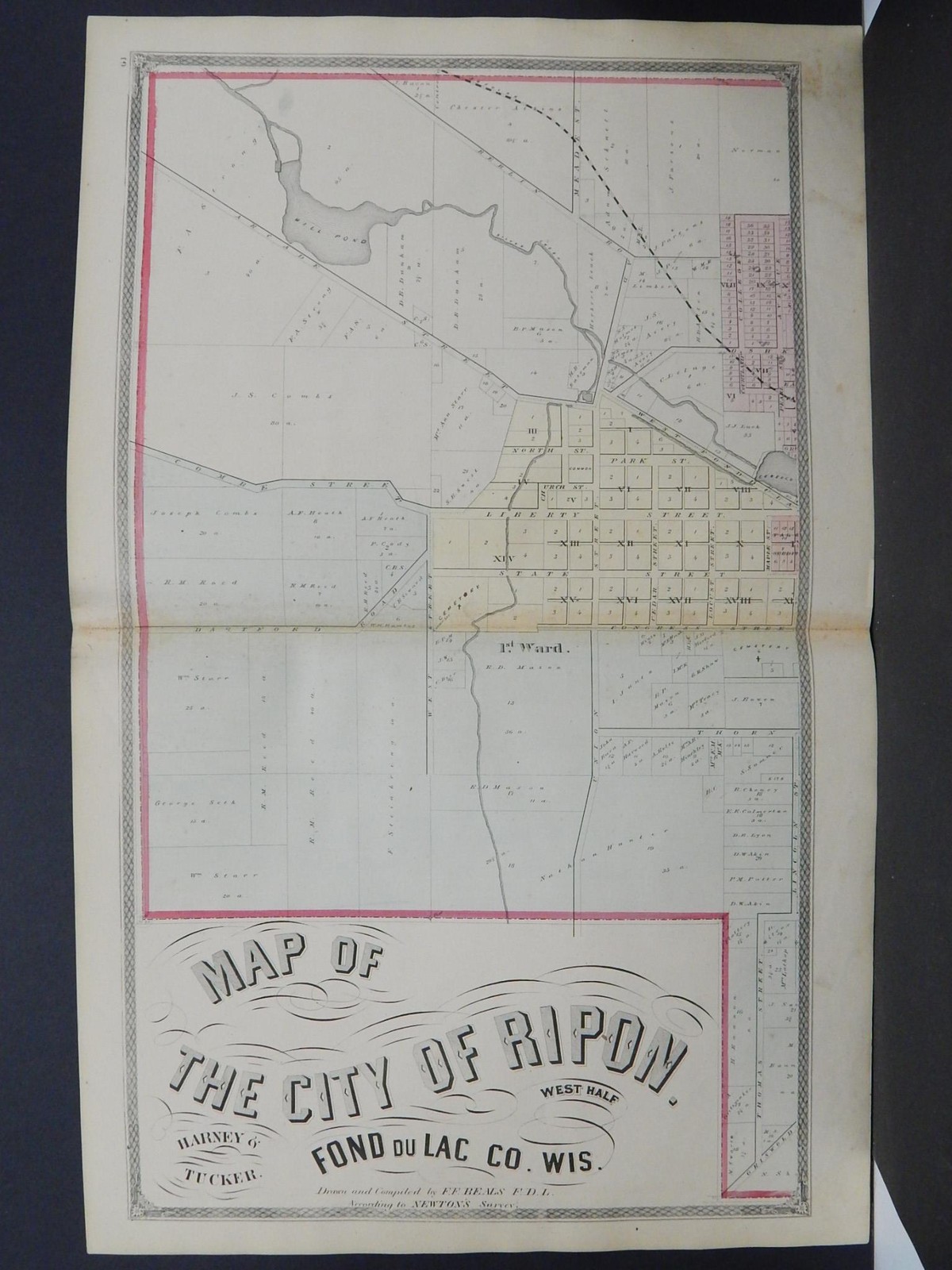 Wisconsin, Fond du Lac County Map 1874 City of Ripon 2-Pages L21#86