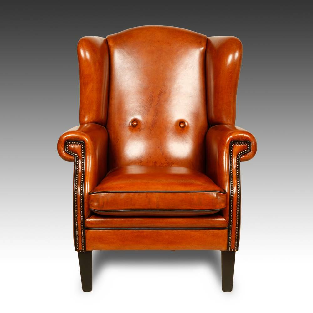 WING BACK LOUNGE CHAIR SHEEP LEATHER HARDWOOD FRAME HOLLAND CONTEMPORARY