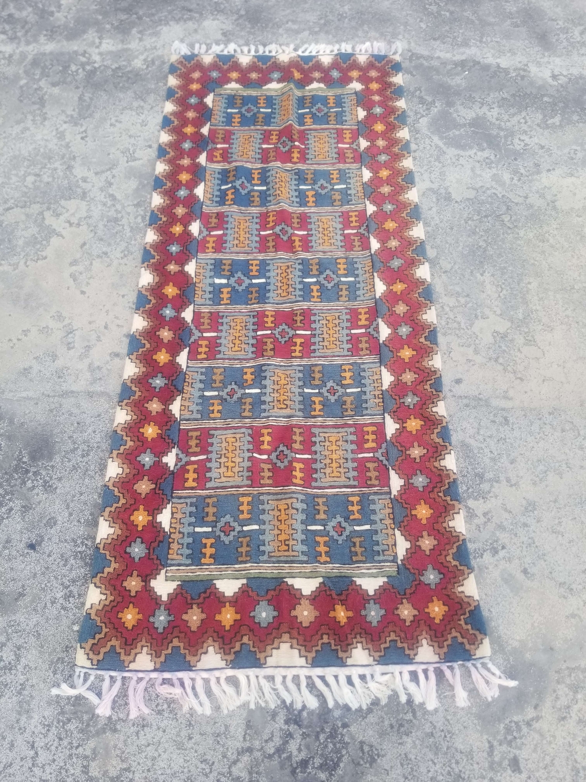 Fine Vintage Traditional Hand Made Kashmiri Wool Multicolor Kilim 183x76cm