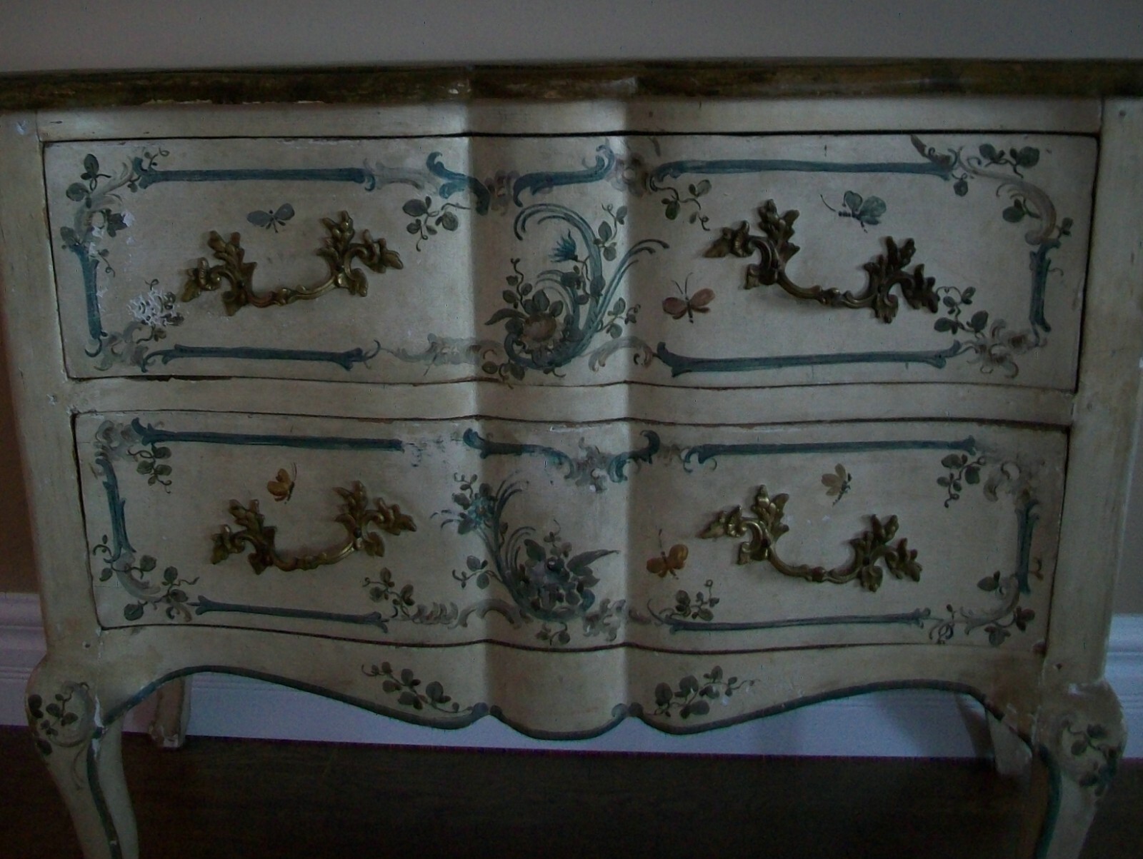 Italian Rococo Floral & Butterfly Painted Chest of Drawers – Mid 19th Century