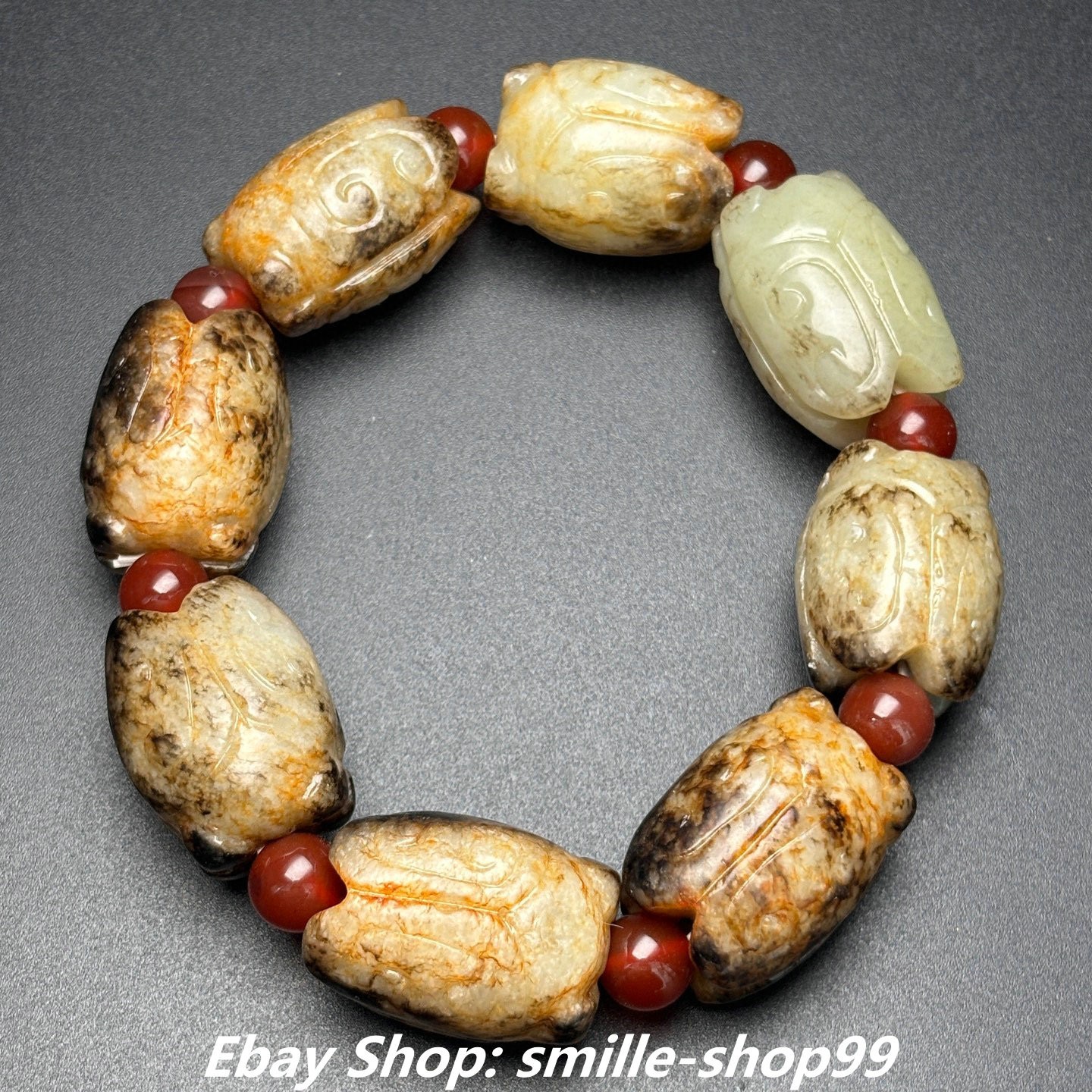 0.9″Old Dynasty Natural Hetian Jade Carved Fengshui Cicada Insect Chain Bracelet
