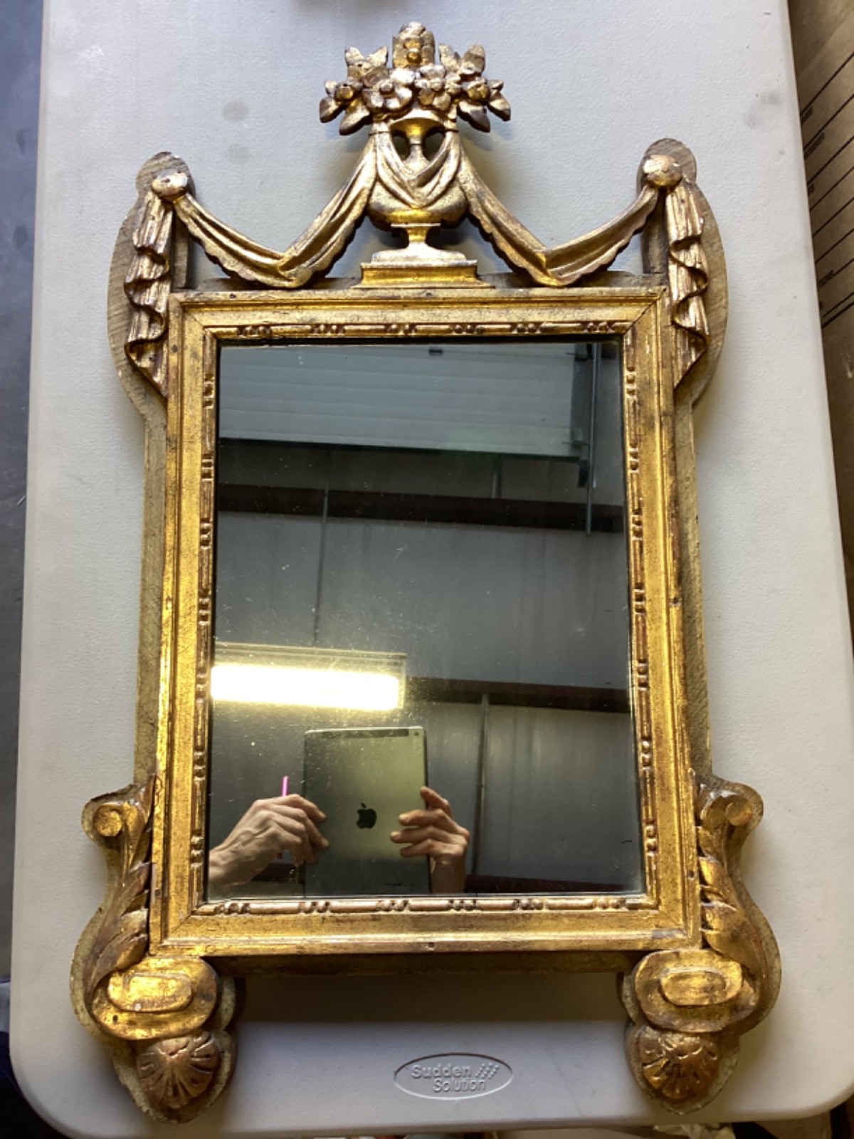 Vintage French Louis XVI Style Rococo Gold Wall Mirror 31” x 19” Beautiful
