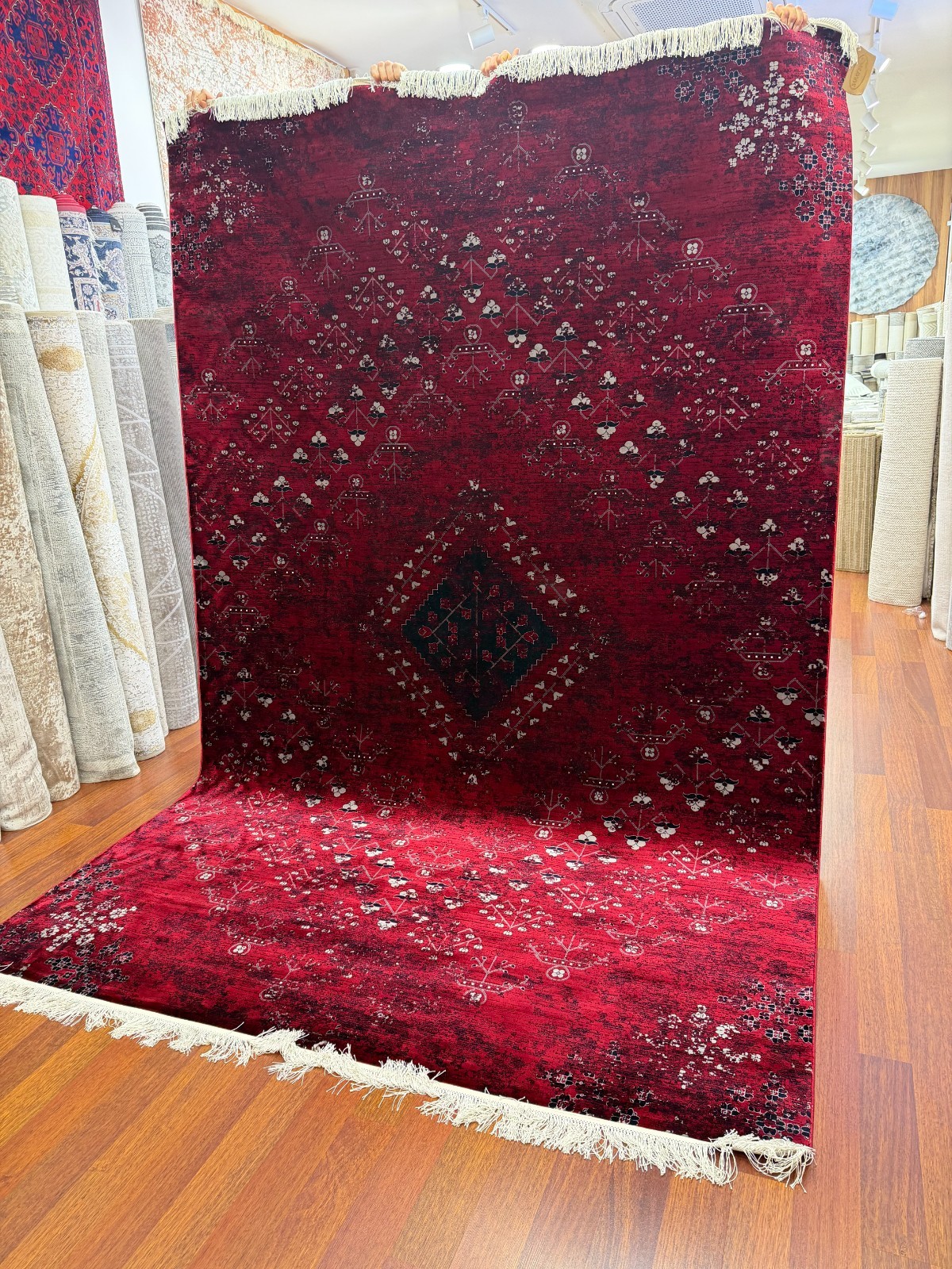 7×10 FT Luxury Silk Rug Red Turkish Carpet Stunning Floral Large Area Rug