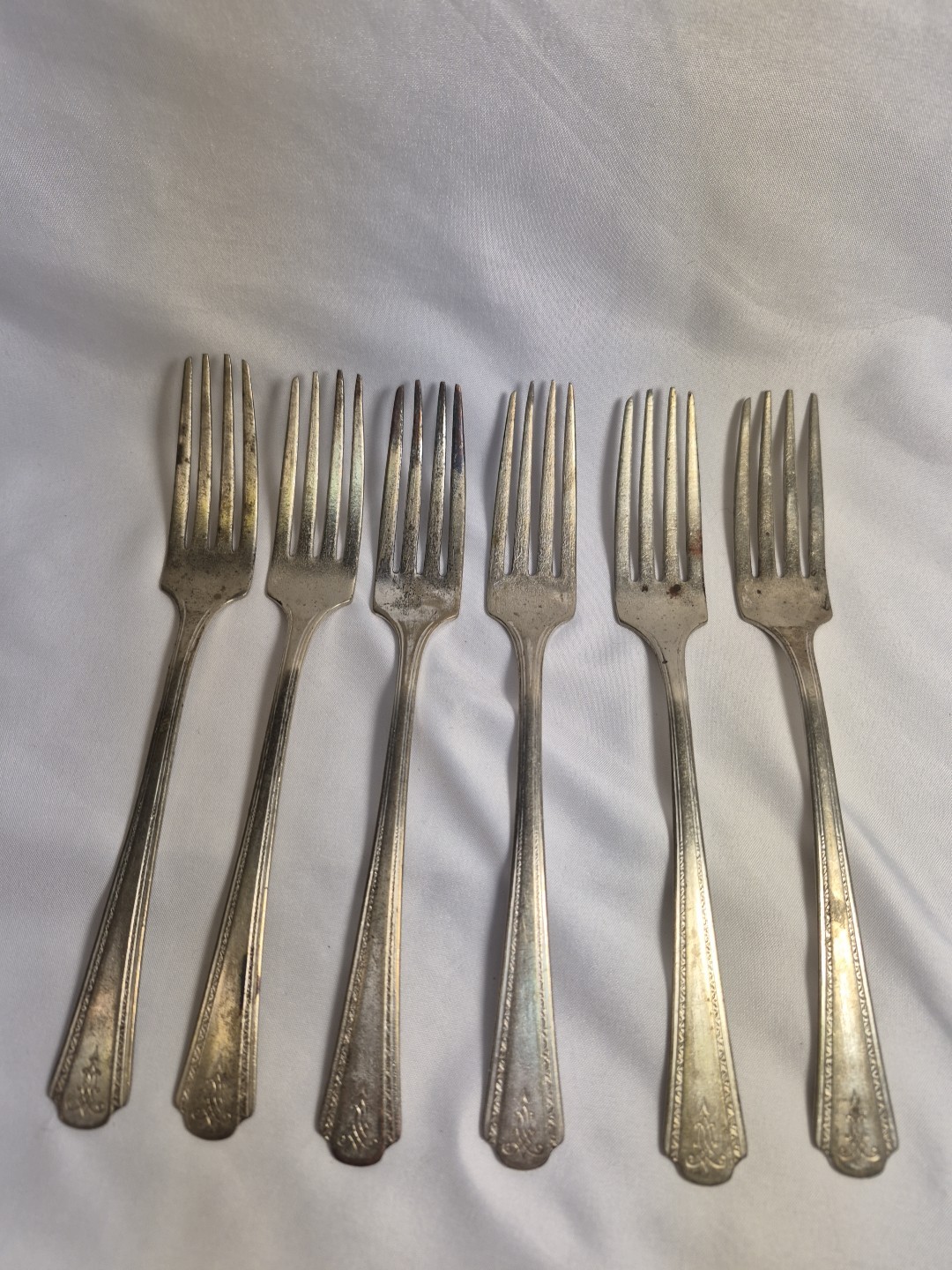 Antique Set Of 6 Senate Silver Plated 7 1/4”×1″ Silverplated Forks USA