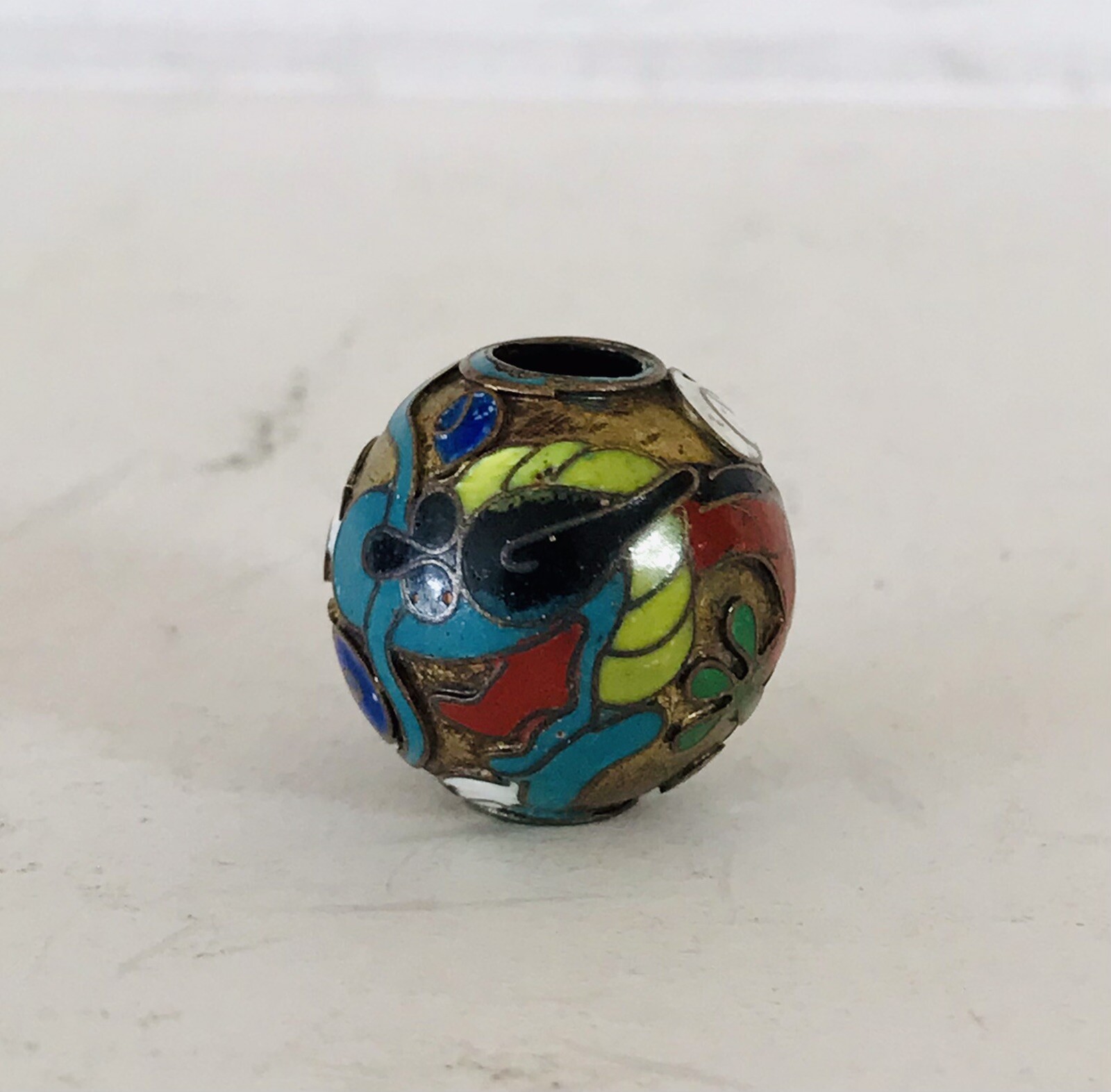 Antique Japanese Cloisonne Ojime Bead Netsuke Dragon 0.75” Inch Diameter