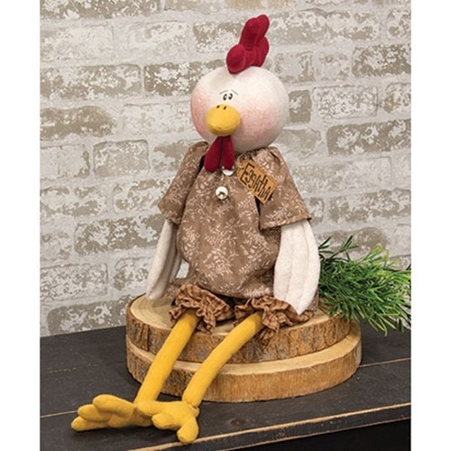 NEW Primitive HEN DOLL EGGATHA FIGURE CHICKEN Aged Cloth Farmhouse 23″Lx8″Wx4″D
