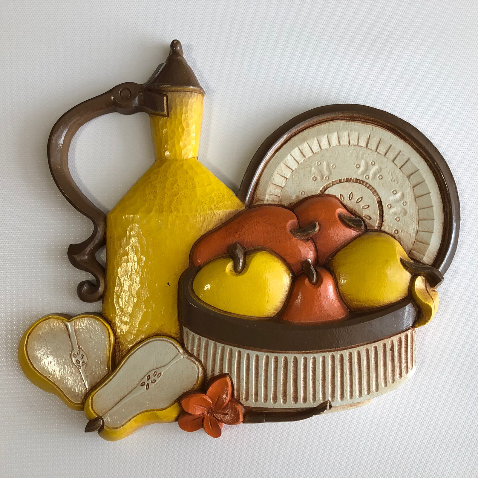 1980s Funky Syroco Lemons And Pears Kitchen Wall Plaque #7610 Made In USA