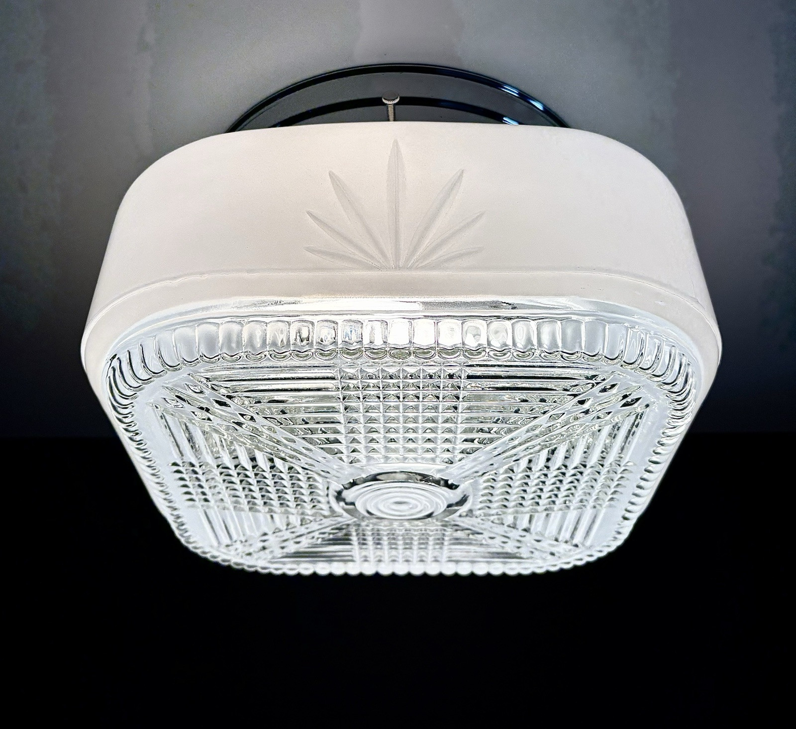 Antique 1940s 50s Art Deco Retro Machine Age Geometric Ceiling Light Fixture Vtg
