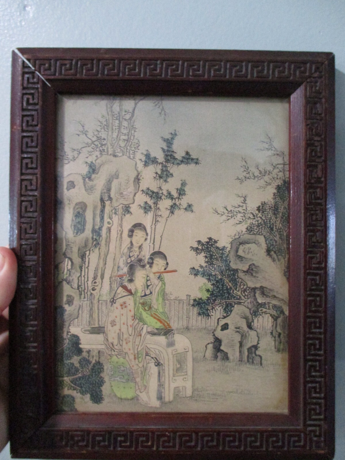Asian Geisha Girls 19th Century Qing Dynasty playing musical instruments Framed