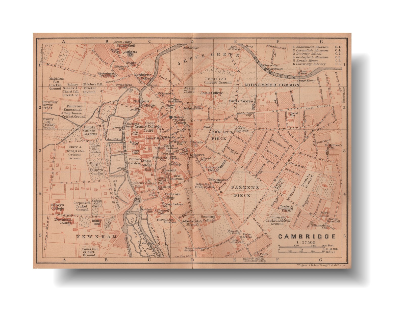 CAMBRIDGE 1901 England Great Britain ORIGINAL Map Plan Trinity College