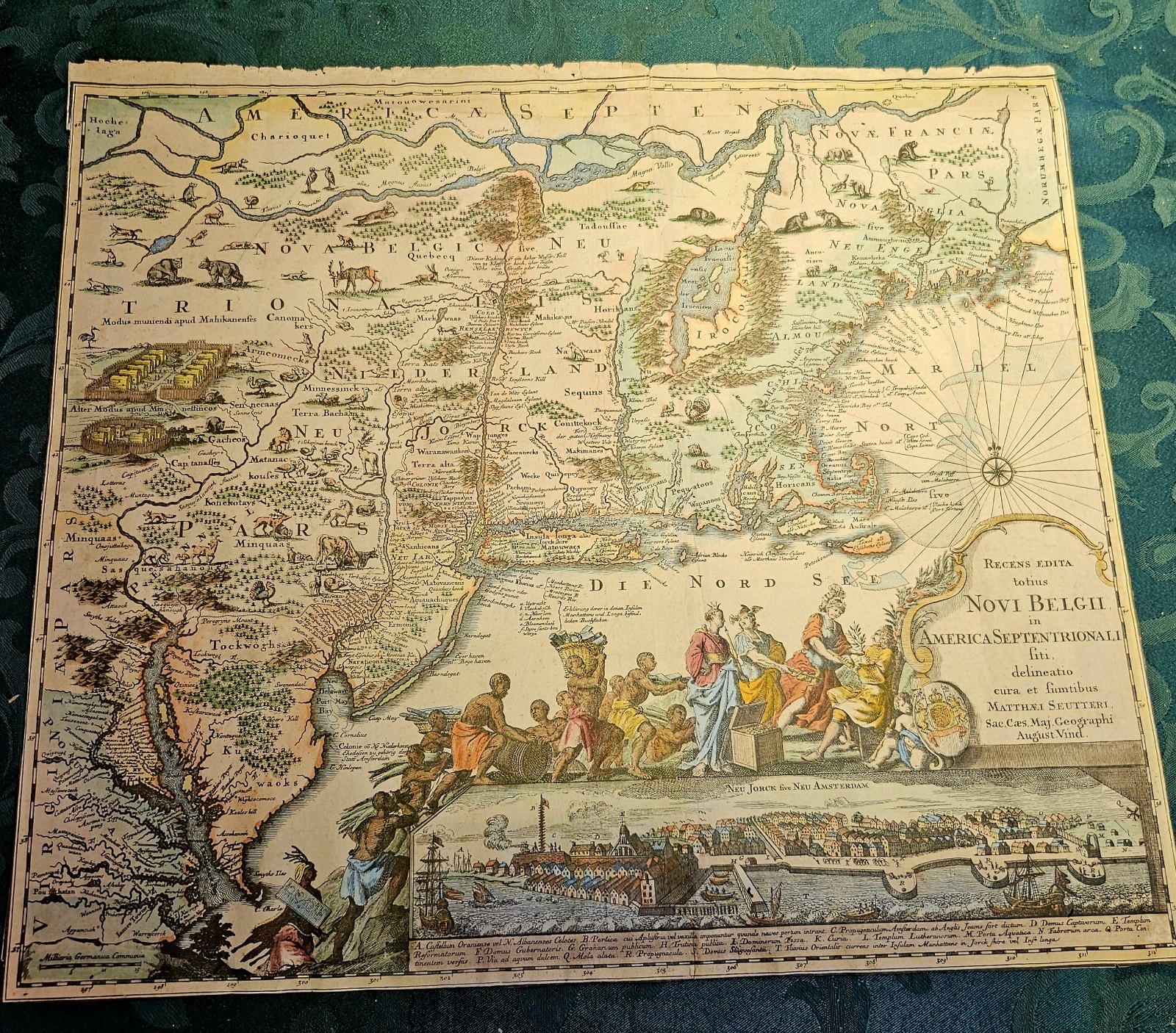 Antique Seutter Map of New England & New York City Matthias Seutteri 1730 2nd St