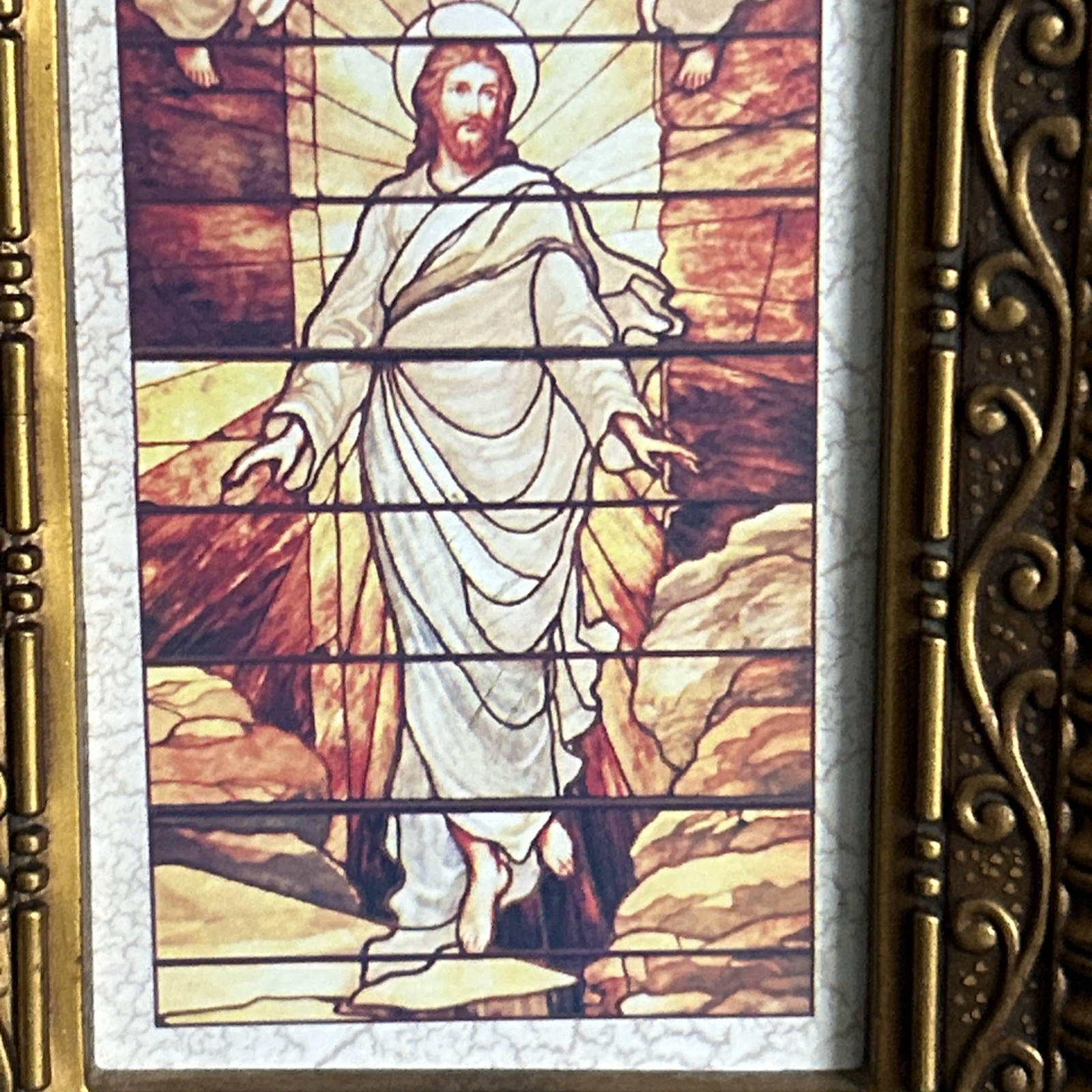 Vintage Plastic MCM Stained Glass Look Jesus Ascension Free Standing/Wall Hang