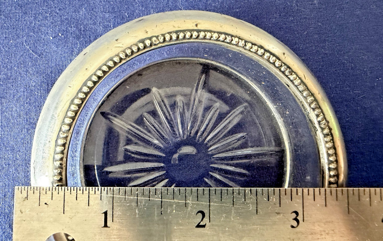 Vintage Frank M Whiting & Co Sterling Silver & Crystal Ashtray Coaster art deco
