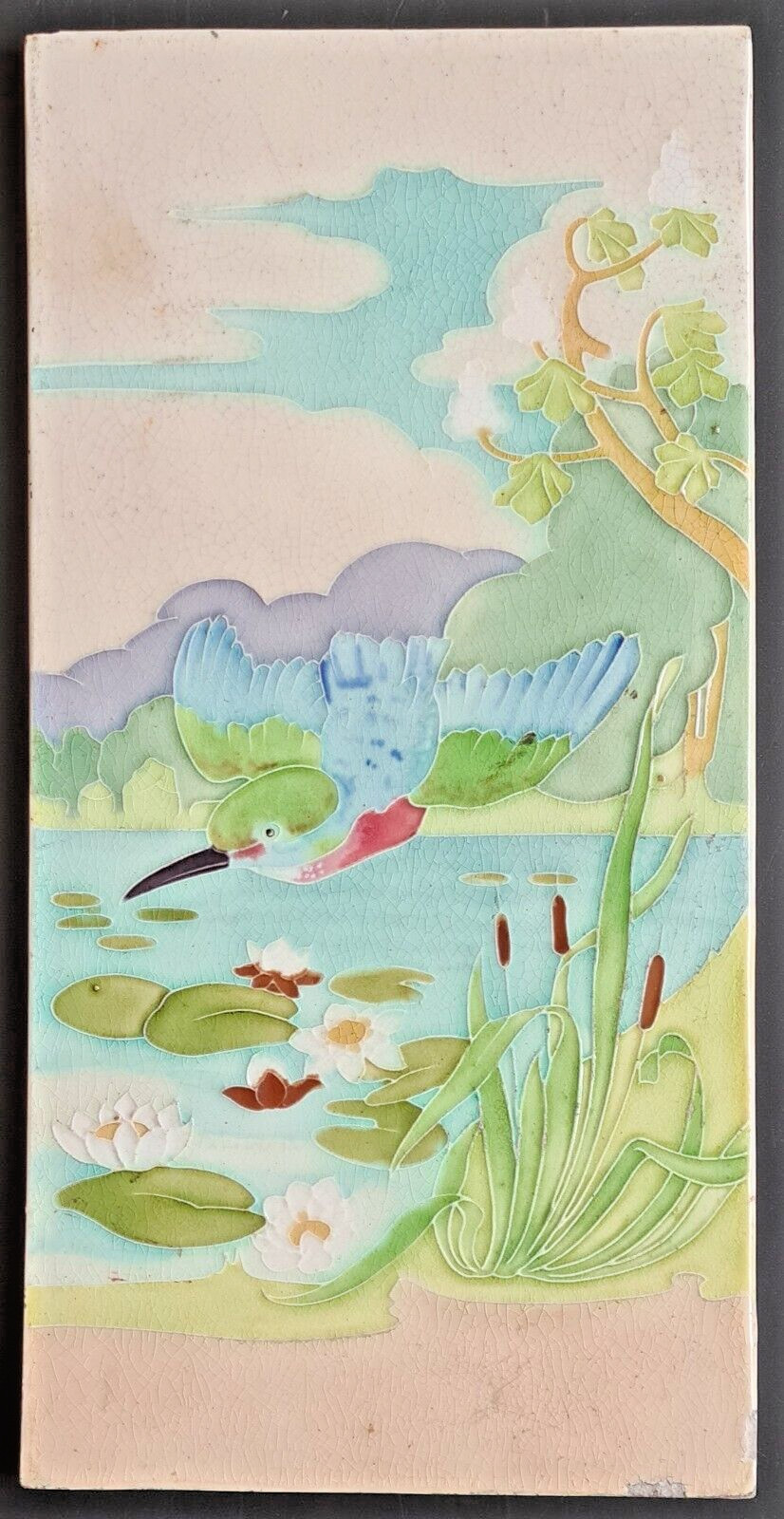 Art Nouveau Tube-Lined Kingfisher Tile 6″ x 12″