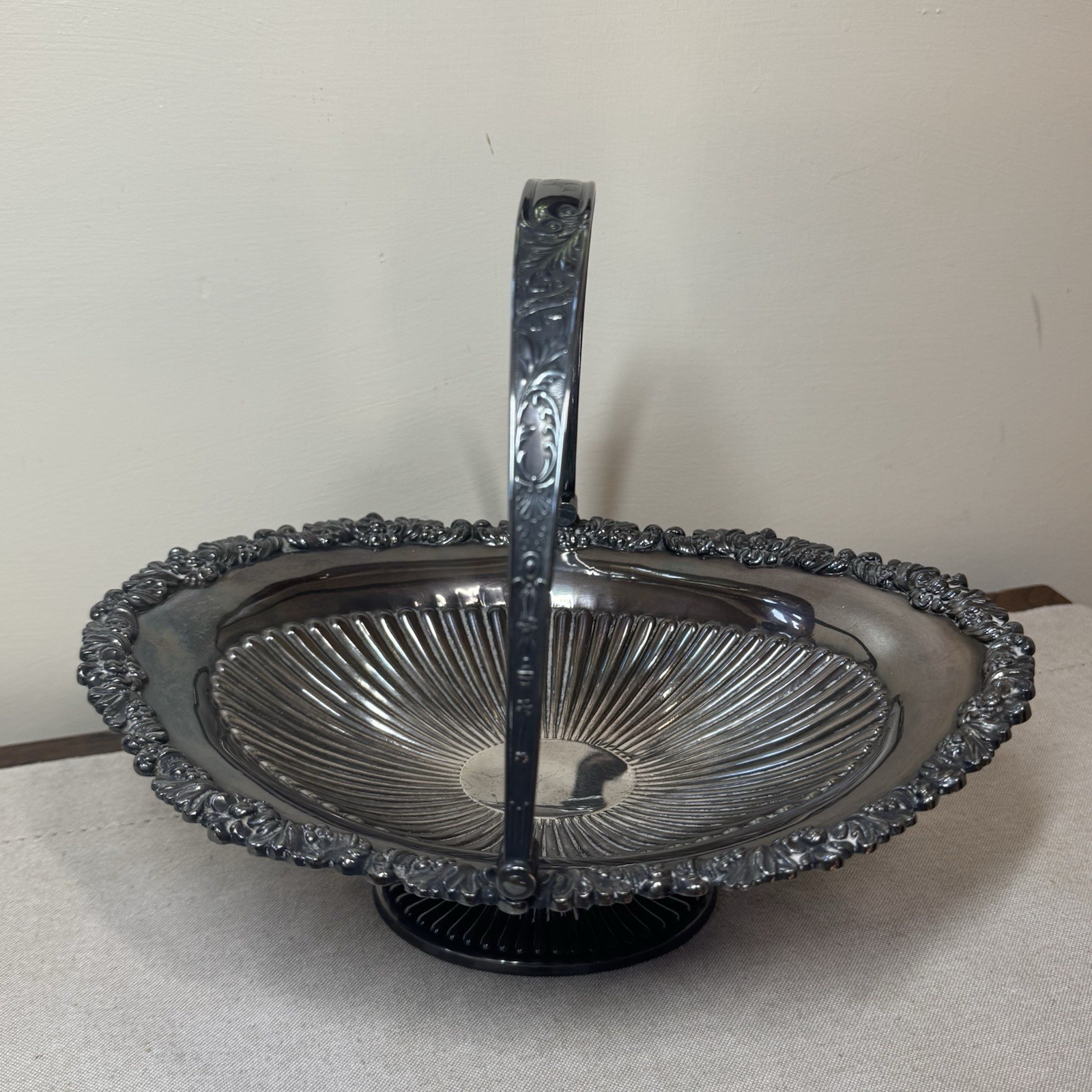 Antique EPNS Silver Plated Swing Handle Fruit Basket Bon Bon Bowl Monogram N
