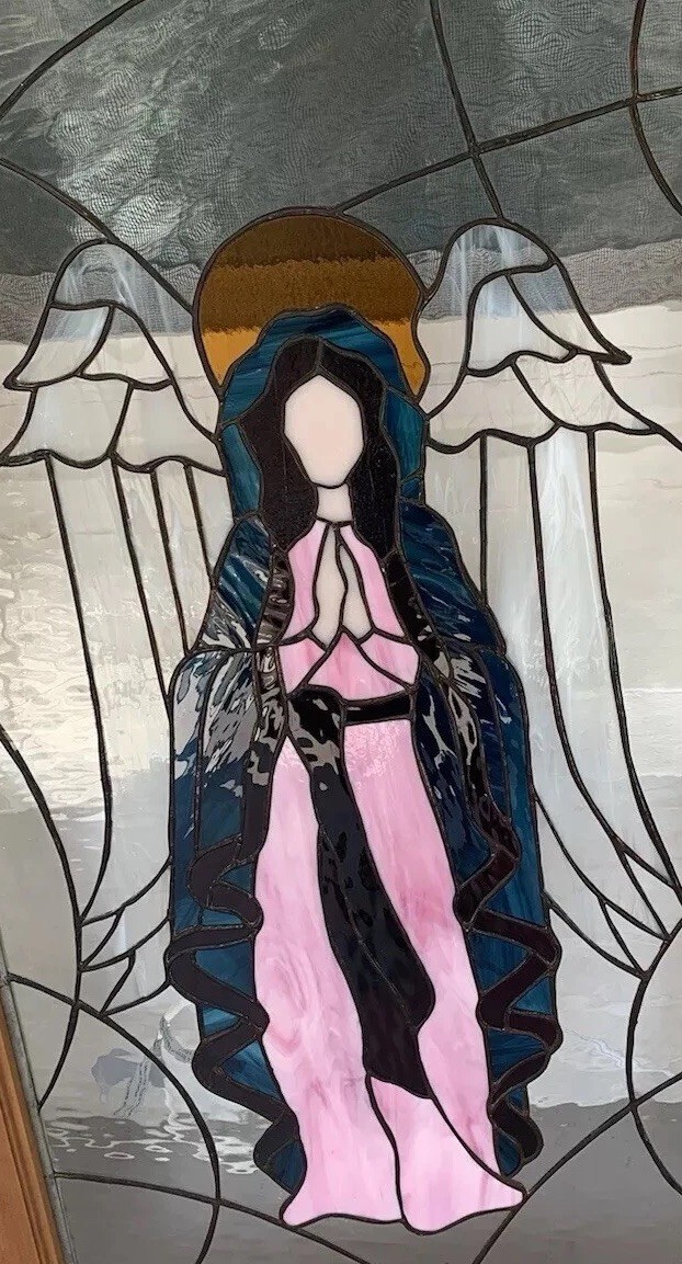 ANGEL Stained Glass In Wood Frame – Ready To Hang- 37.5 L X 23 W