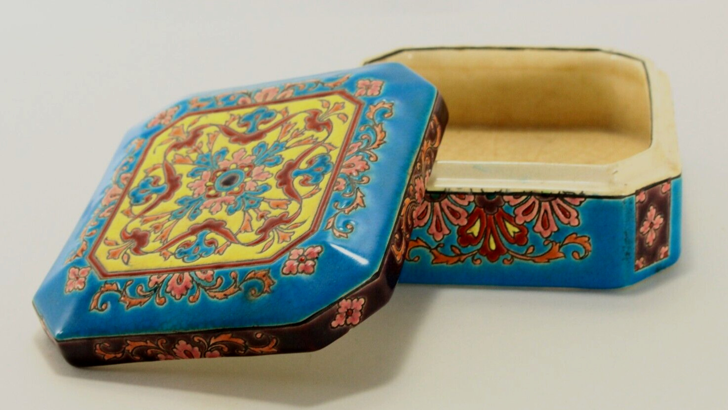 = 1920-1936 LONGWY Square Faience Box, Kenilworth Studio, France