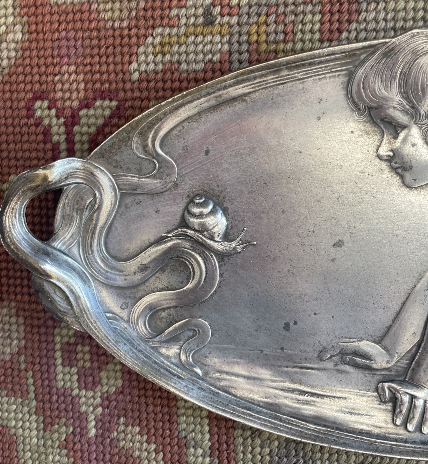 WMF Art Nouveau Silver Plated Card Tray – Child with Snail 210 Antique 1899