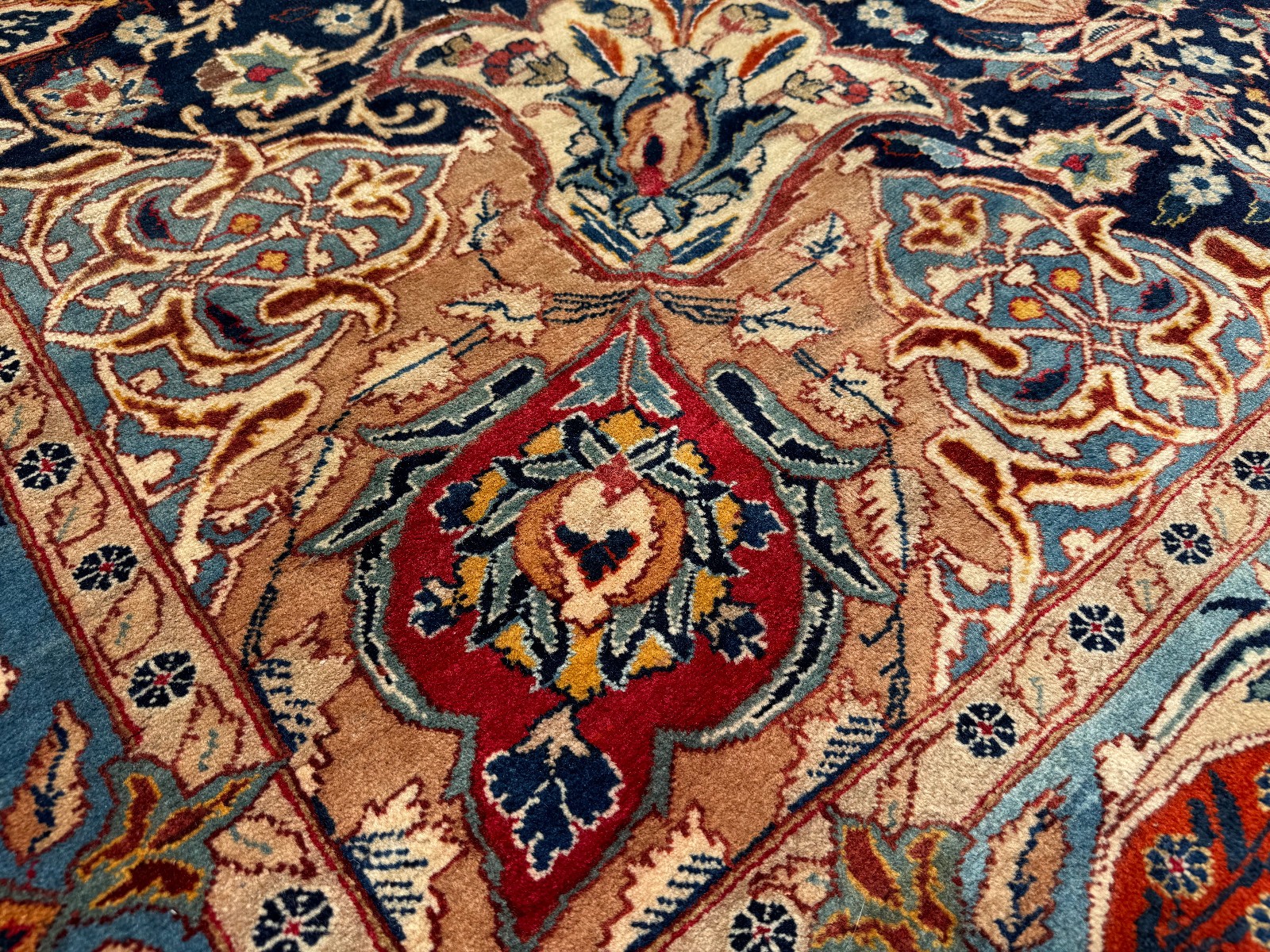 BIG BLUE ANTIQUE ORIENTAL RUG 10×13 handmade wool handknotted vintage fine 10×14