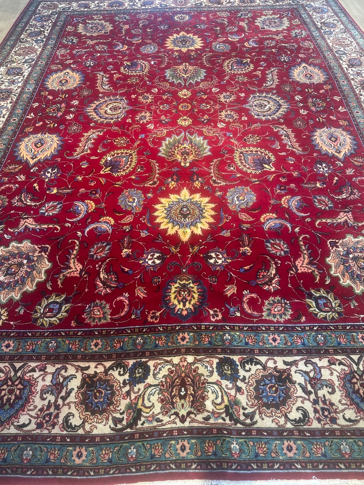 10X13 SPECTACULAR ANTIQUE HAND KNOTTED VEGETABLE DYE BIRDS NAVY TABRIZZ WOOL RUG