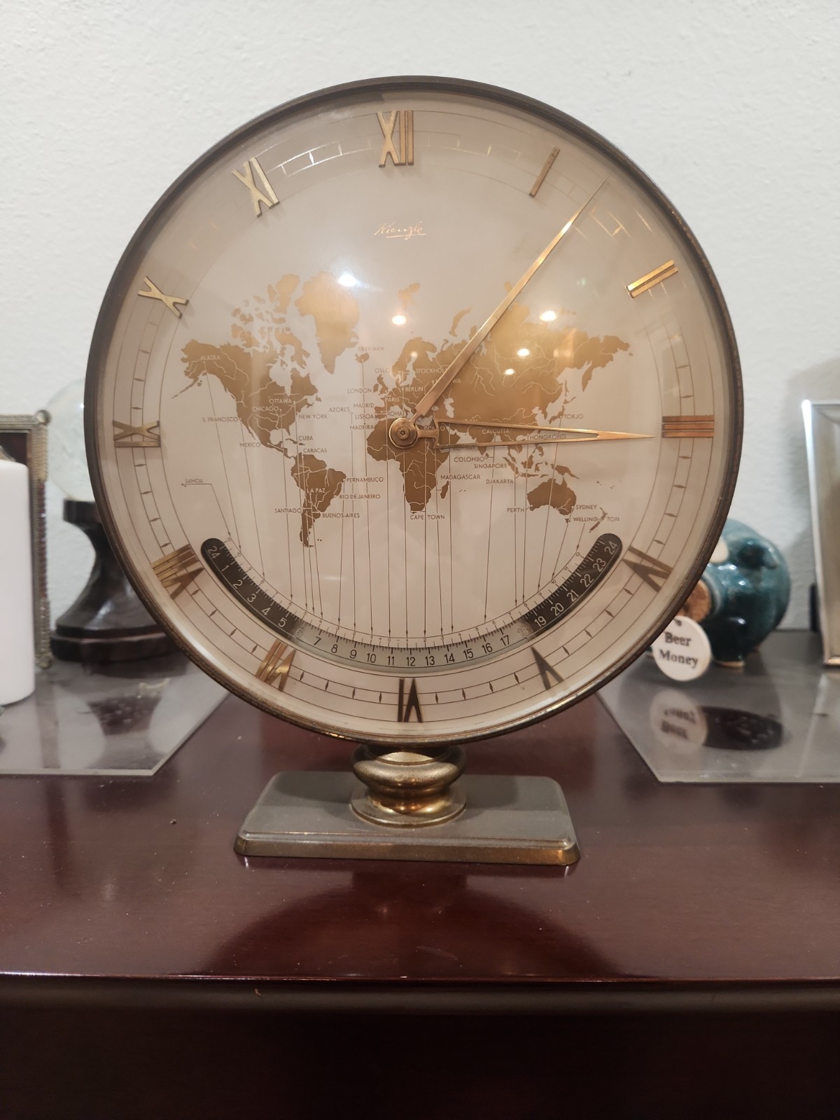 Mid Century Large Kienzle Global Desk Or Gable Clock Circa 1960