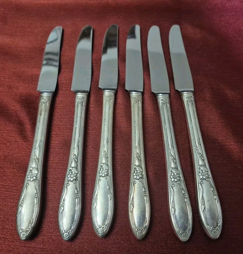 Oneida Heirloom Plate Virginian Pattern Lot Of 6 Hollow Handle Dinner Knives