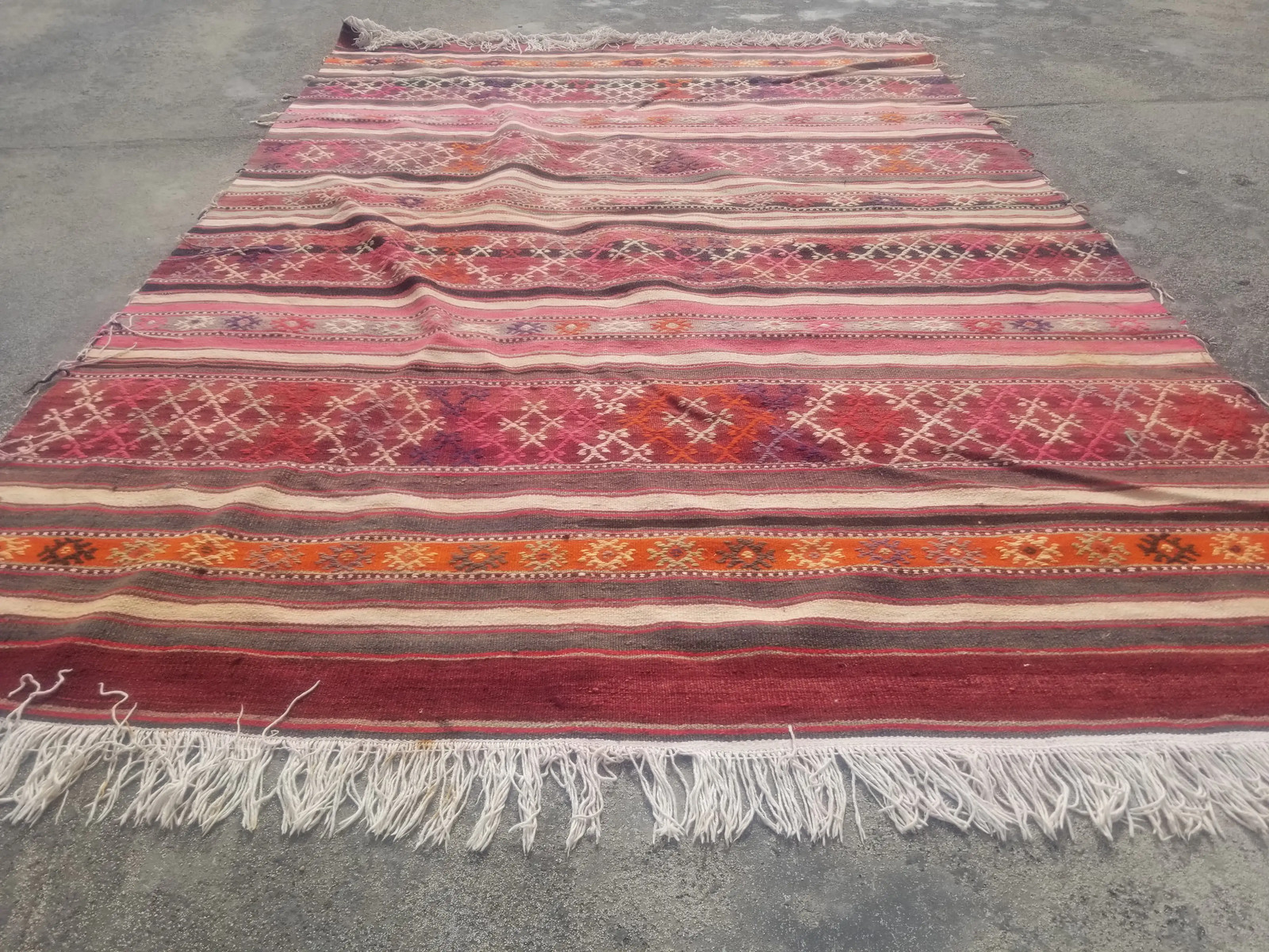 Vintage Traditional Handmade Turkish Wool Multicolor Kilim 6.7×4.7 ft