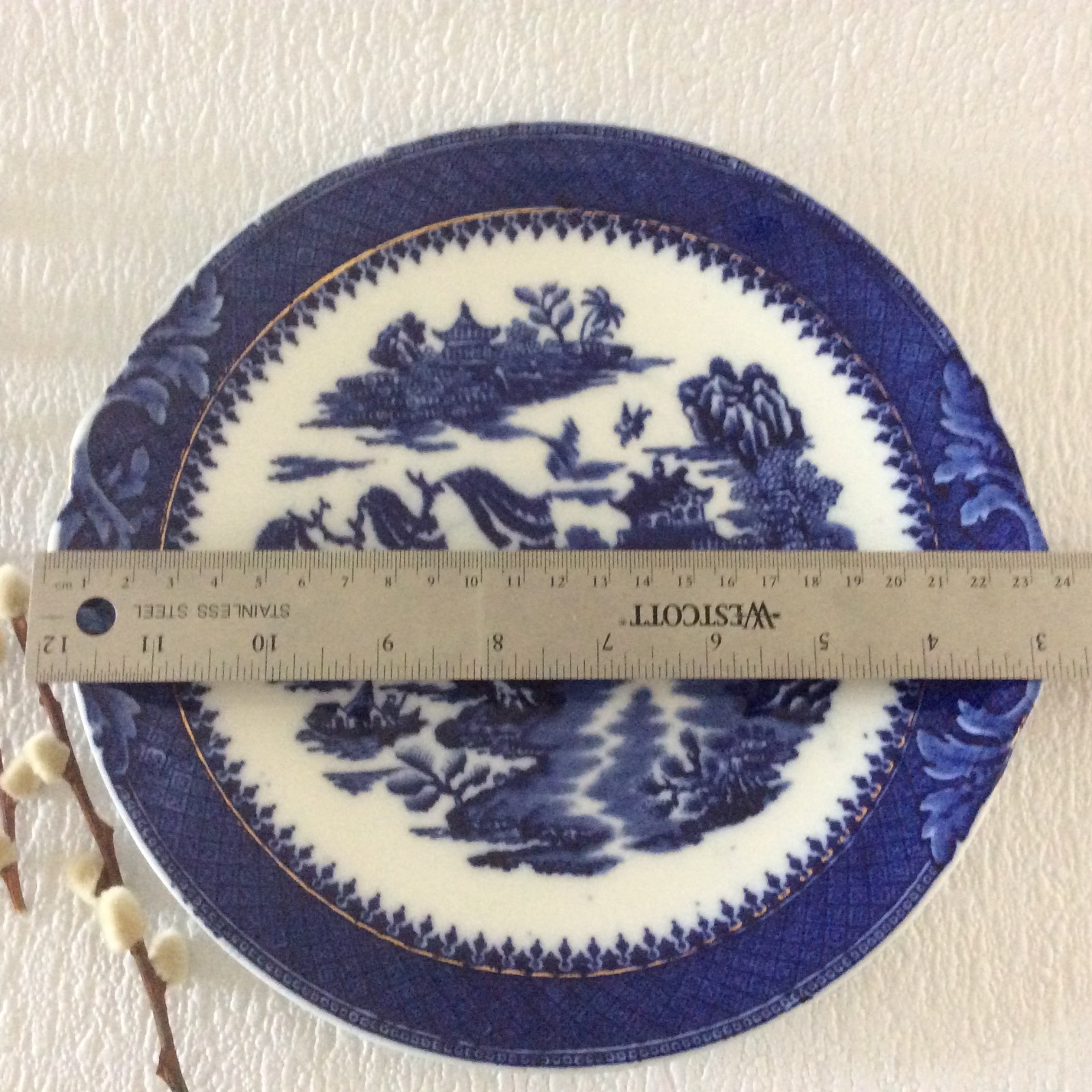 Antique Robinson Blue Willow serving plate – R & S L – Handled – 22.5cm/9”