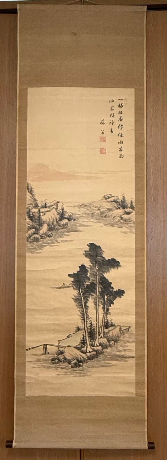 Chinese Hanging Scroll Hand-drawn Shan shui 1950s #Z2684