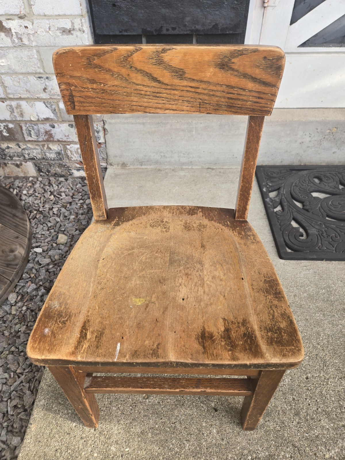 Vintage Solid Oak Wood Child’s Elementary School Chair Rustic Sturdy 22″ Tall