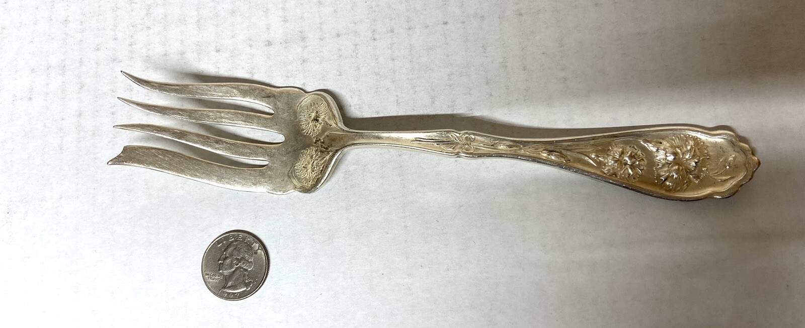 W.R. Silverplate Cold Meat Serving Fork PAT Jan, 14 1908- Carnation pattern