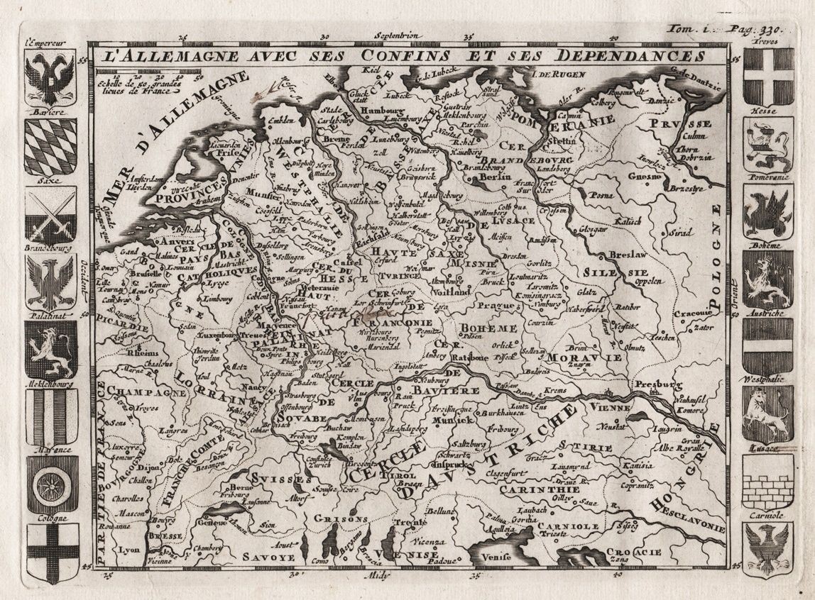 German Empire Germany Germany Map de la Feuille 1702 Copperplate