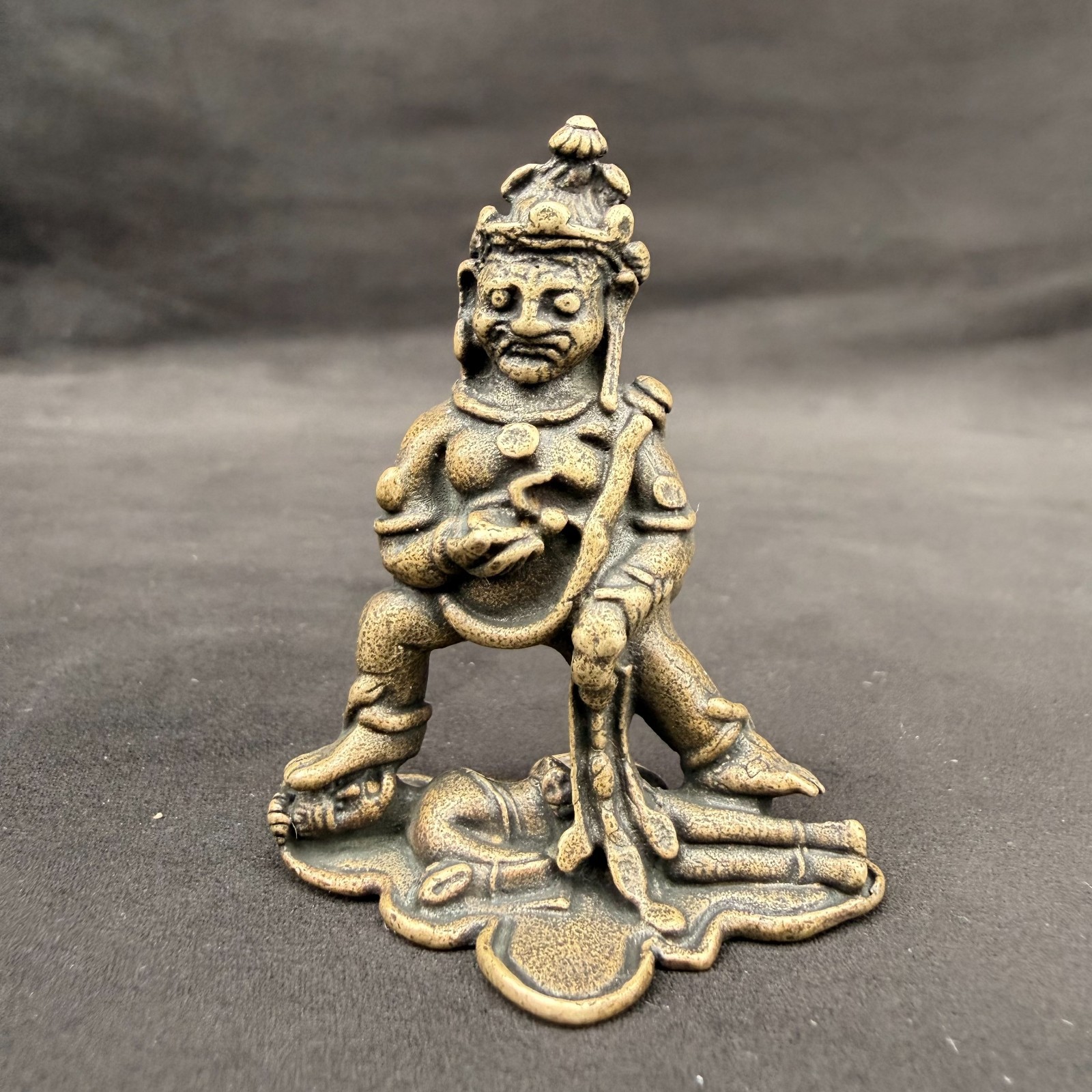 Old Chinese Tibetan Buddhism Lima Copper Black Jambhala Statue Portable Buddhist