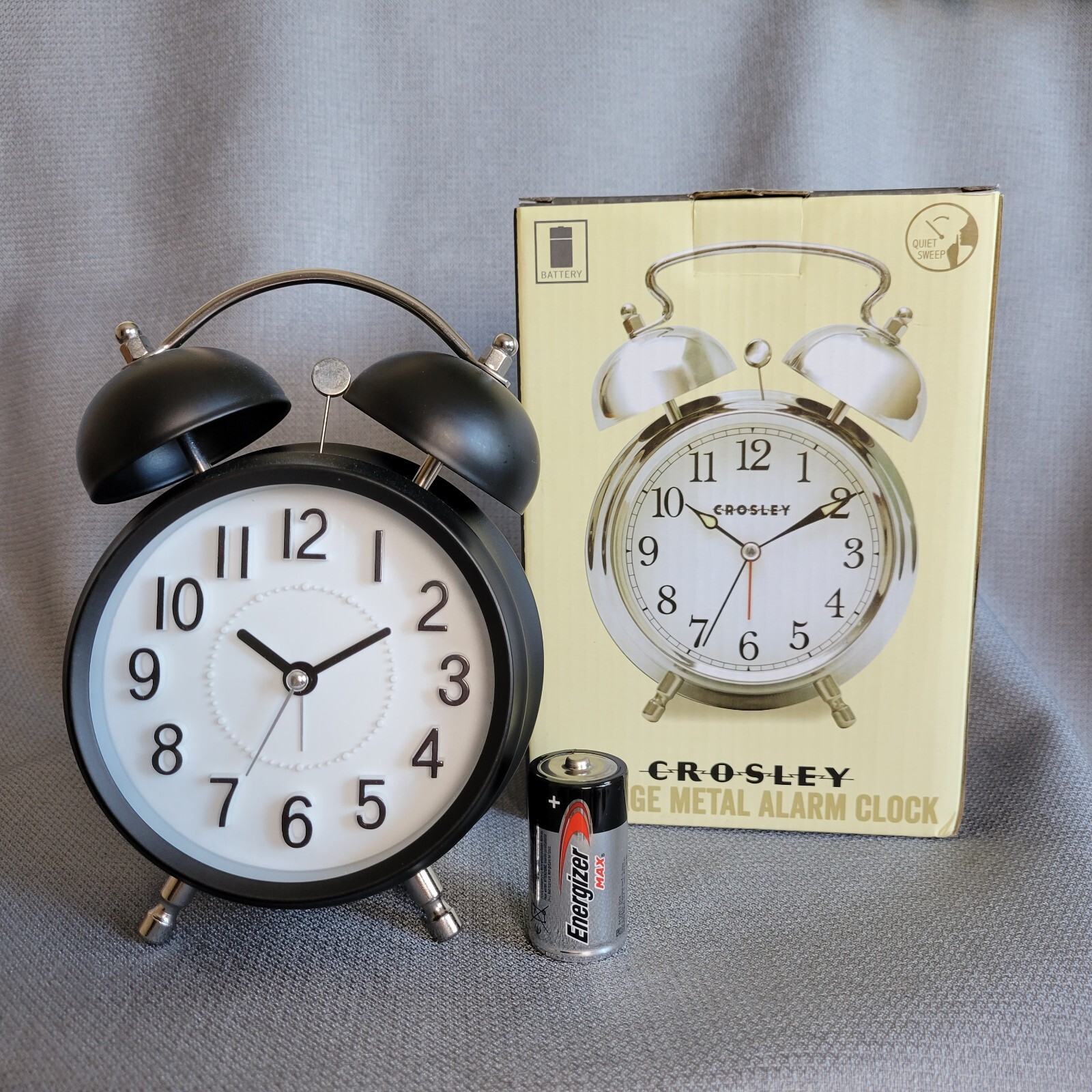 Crosley Retro Vintage Style Alarm Clock Black Silver White Face Battery Included