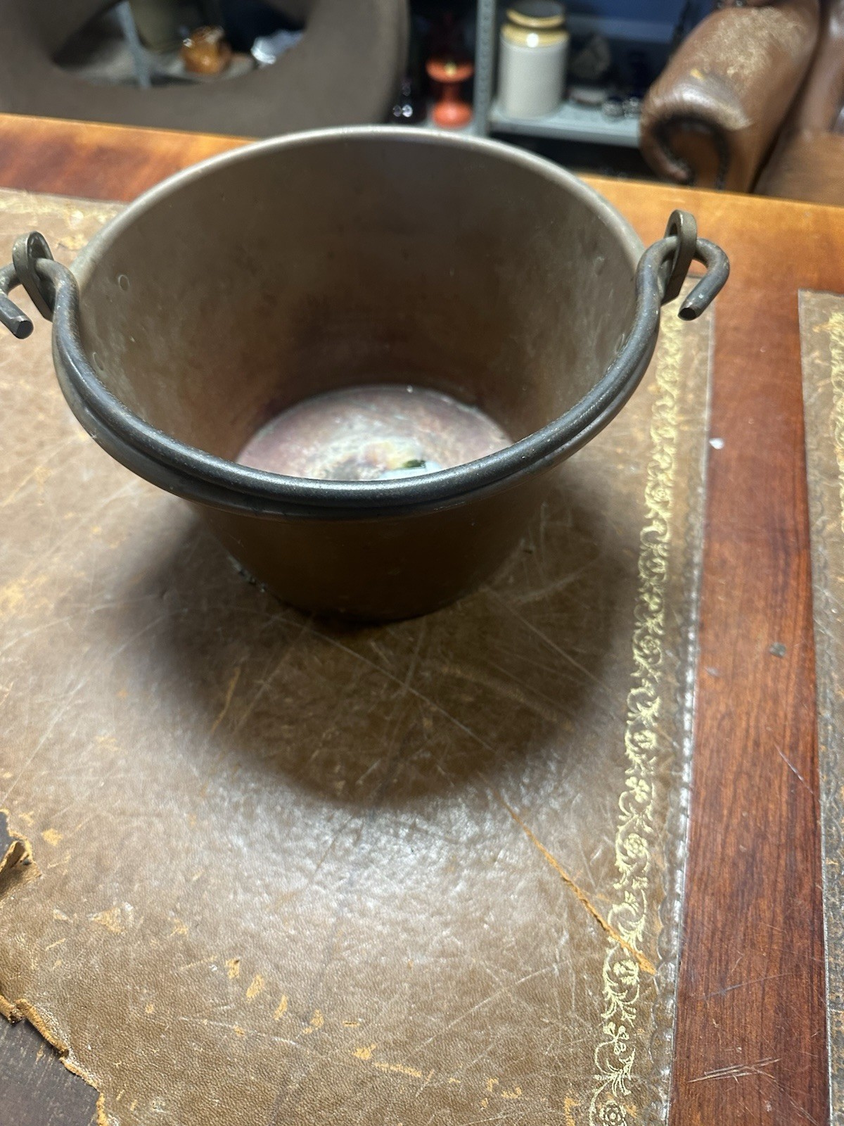 Antique French Copper Cooking Pot With Handle 23x13cm