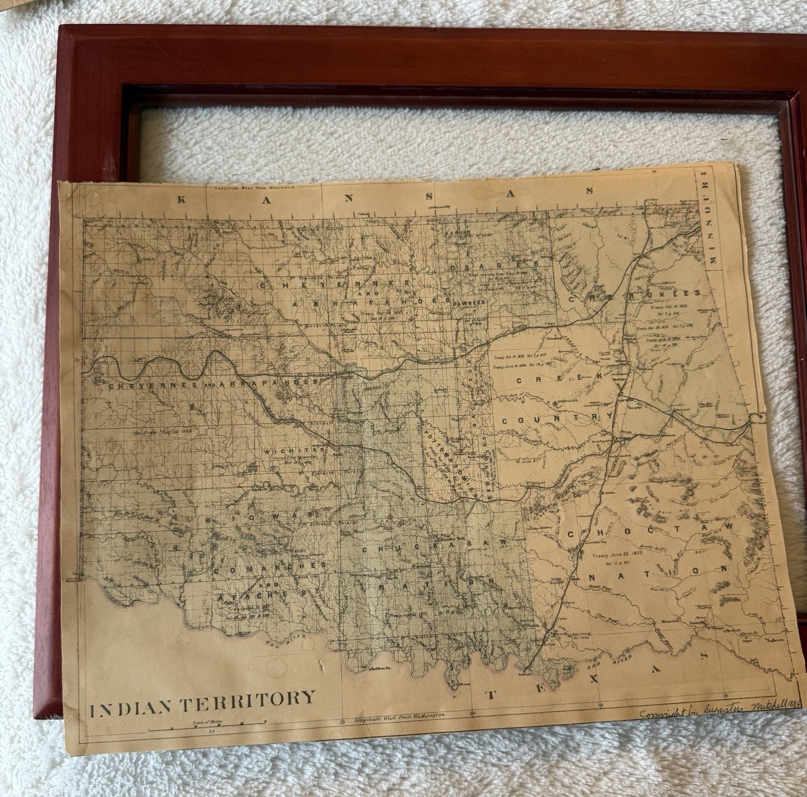 1884 Indian Territory Map Augustus Mitchell Double Sided Colorado Framed