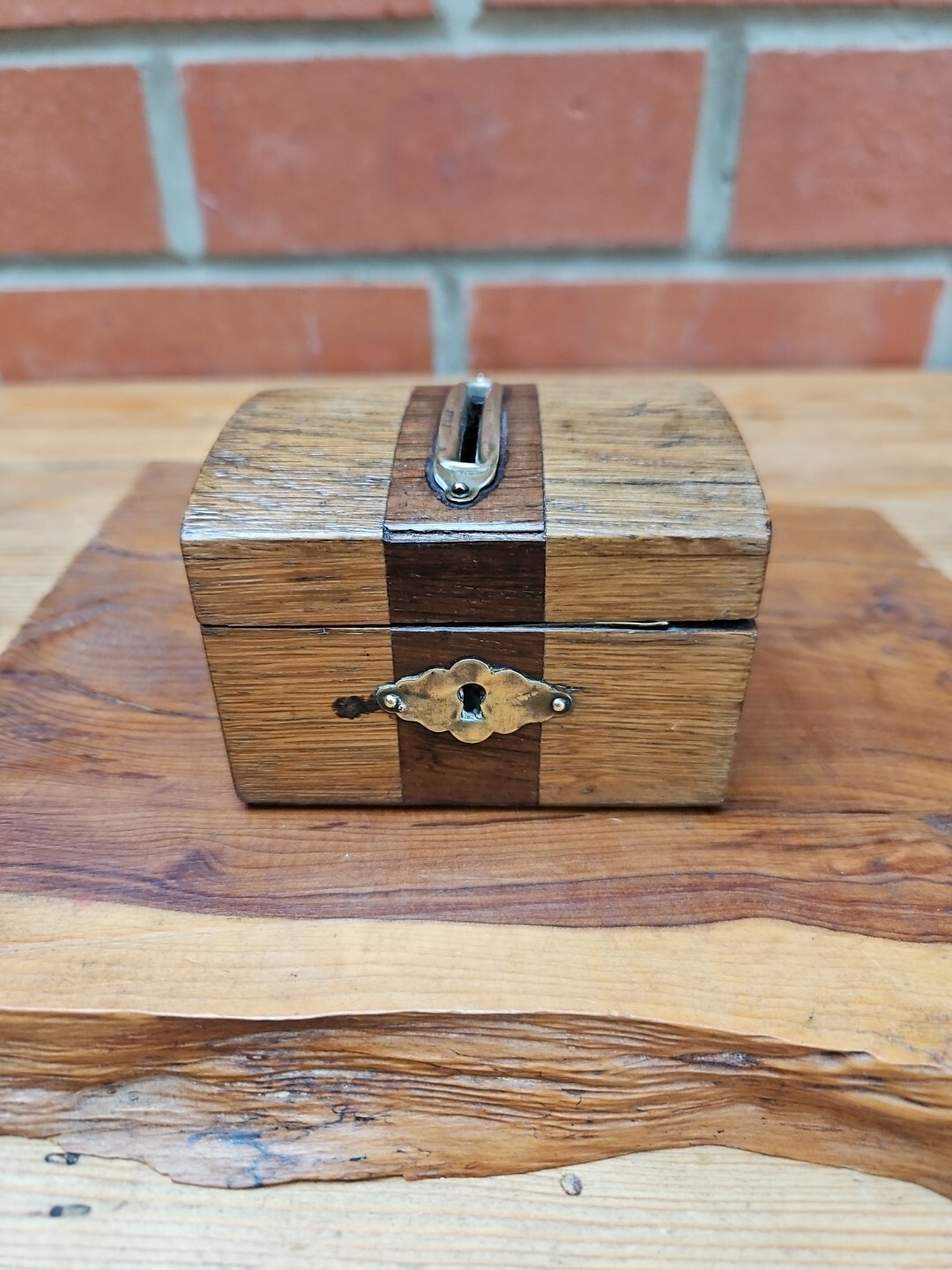 Antique Victorian Small Oak Wood Money Box / Chest – NO LOCK OR KEY, 8.5 x 6.7cm