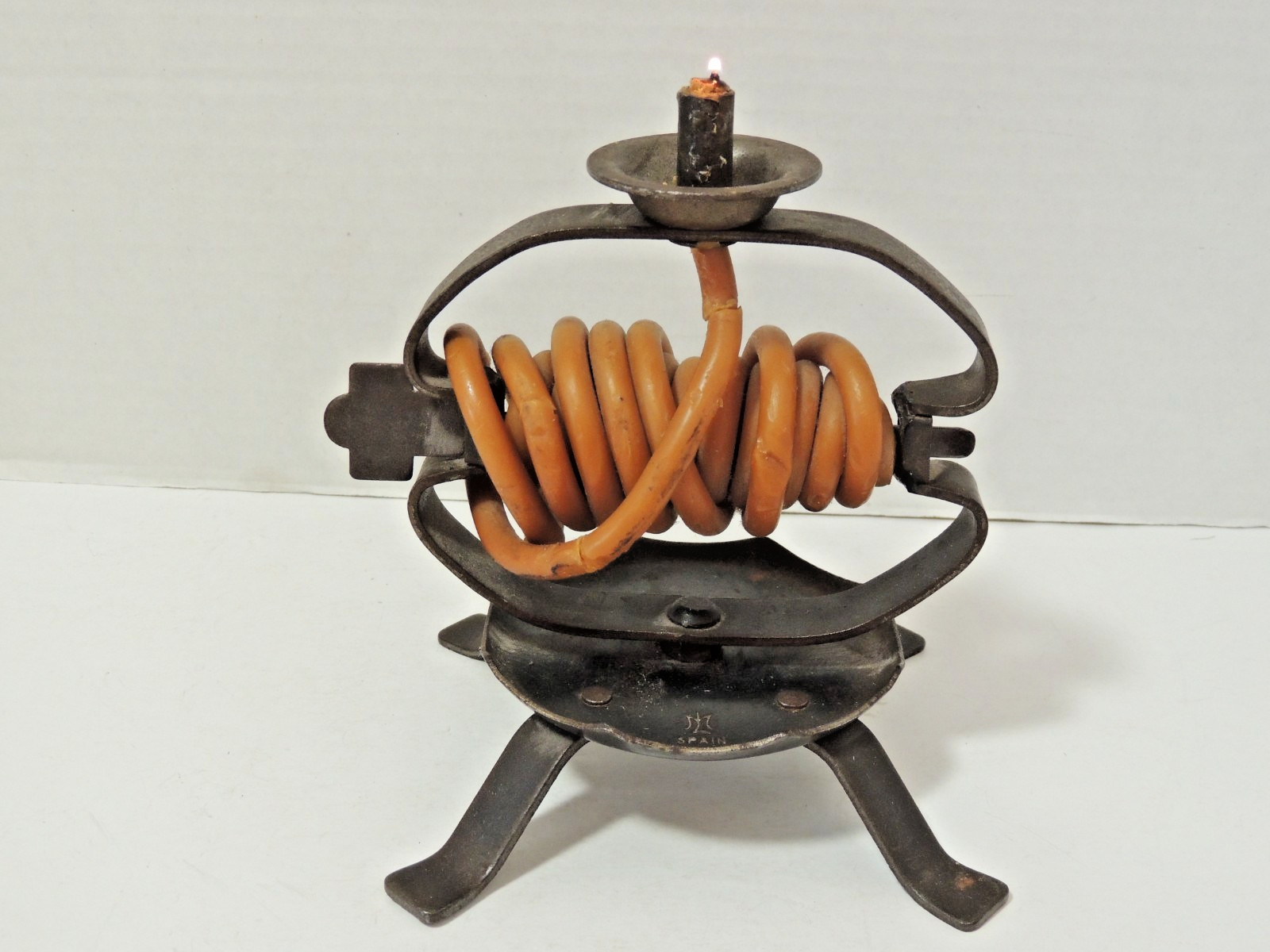 Antique Primitive Spain Made Rotating Wax on a Spit Candle, Unique Working!