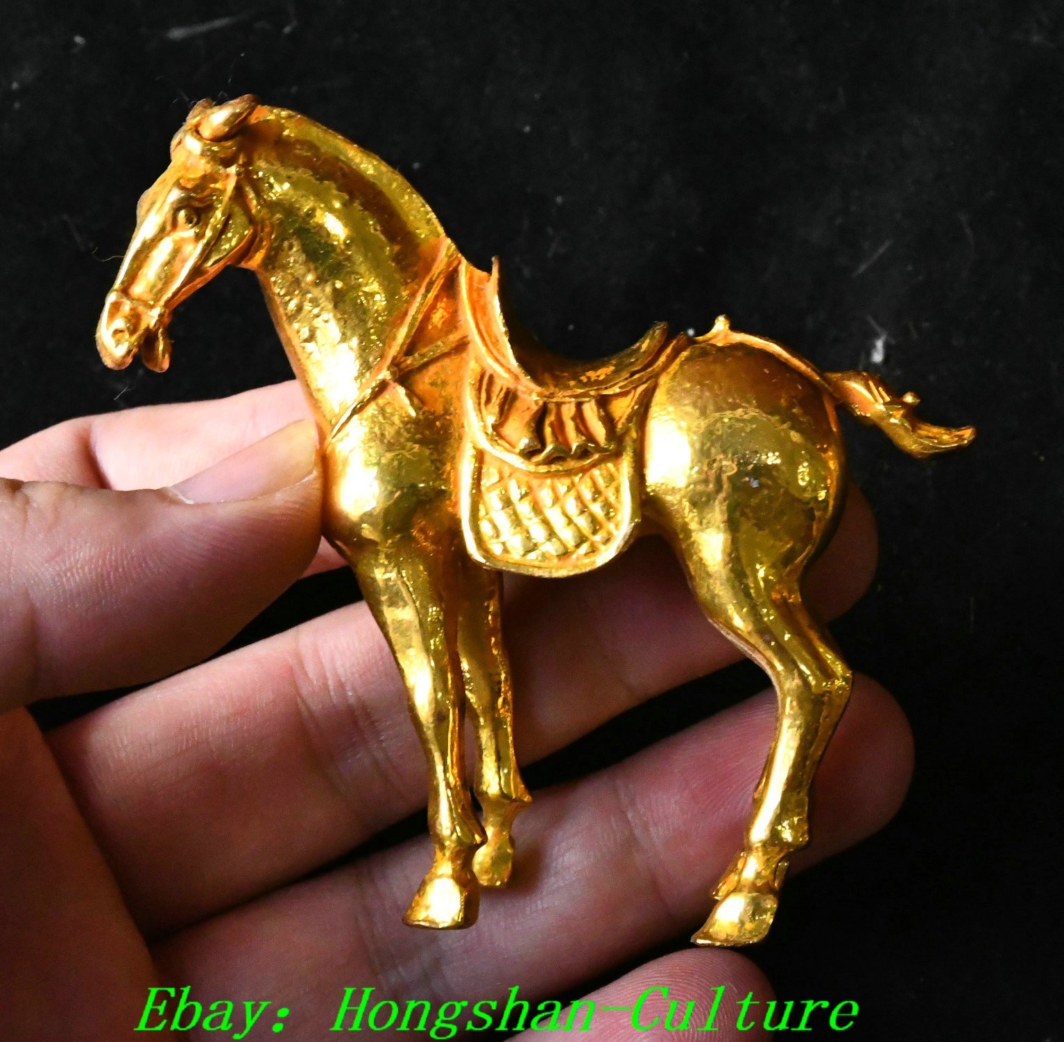 3.1” Old Dynasty Bronze Gilt Fengshui 12 Zodiac Jun Ru Horse Animal Statue