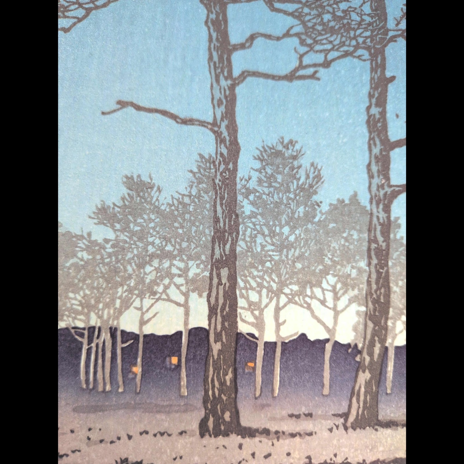 Hasui Kawase Winter Moon Toyamagahara, Tokyo Woodblock Print Shin Hanga JAPAN