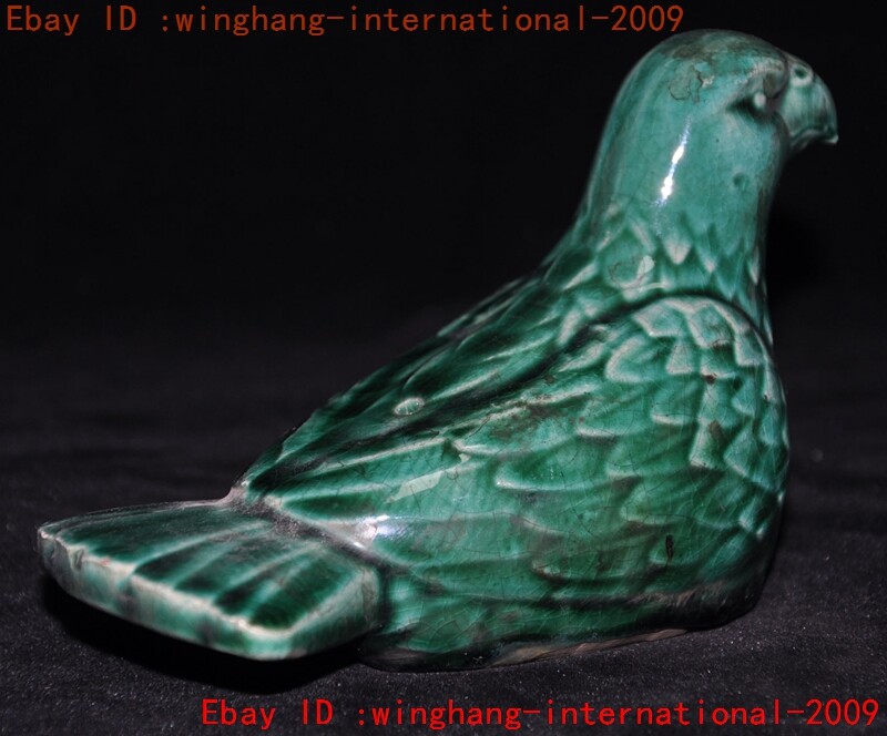 5″China Yaozhou kiln porcelain carve lucky animal bird Pigeons Peace Dove statue