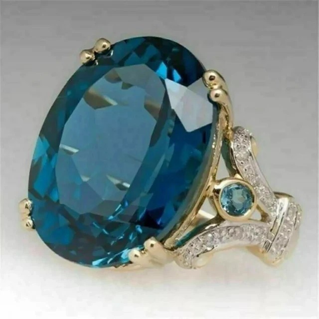 2.50Ct Oval Lab-Created London Blue Topaz Engagement Ring 14K Yellow Gold Plated