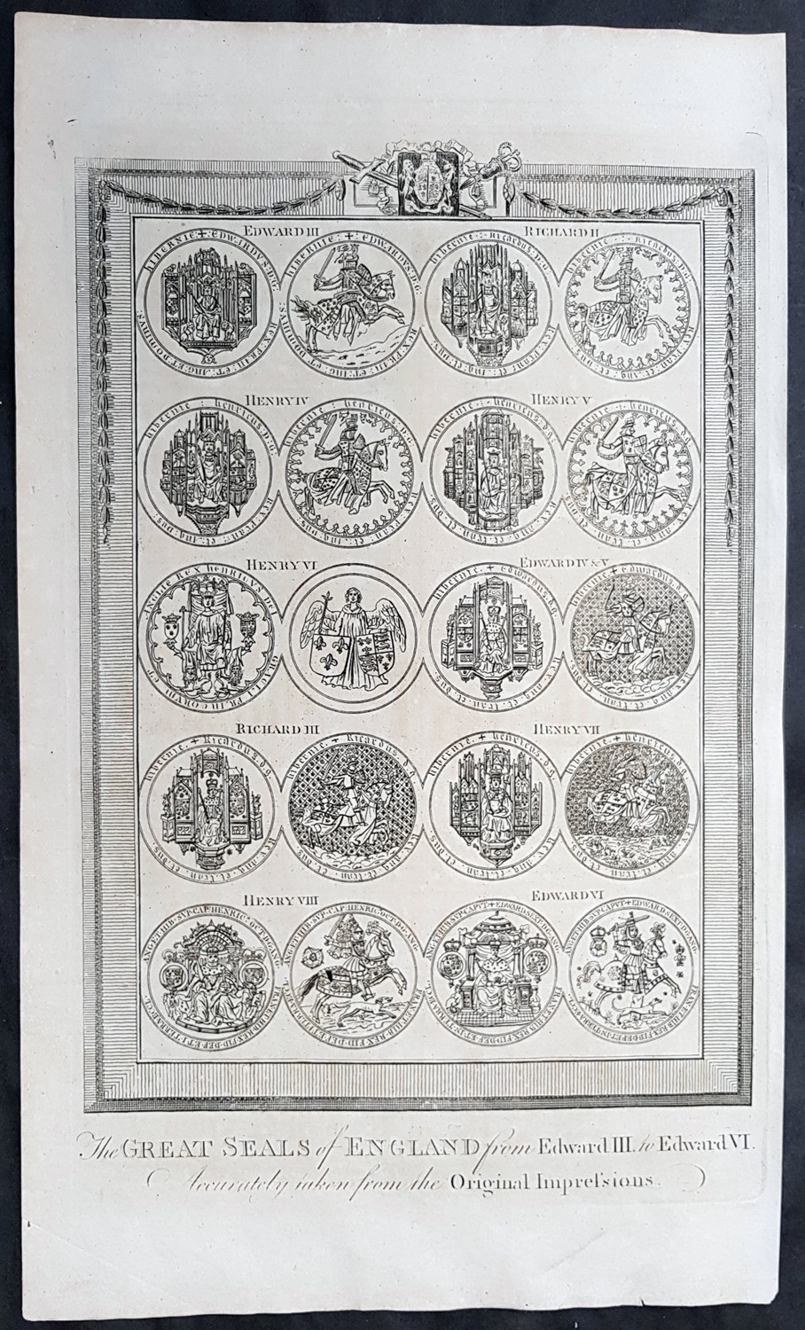 1783 Edward Barnard Antique Print Great Seals of England Edward III to Edward VI