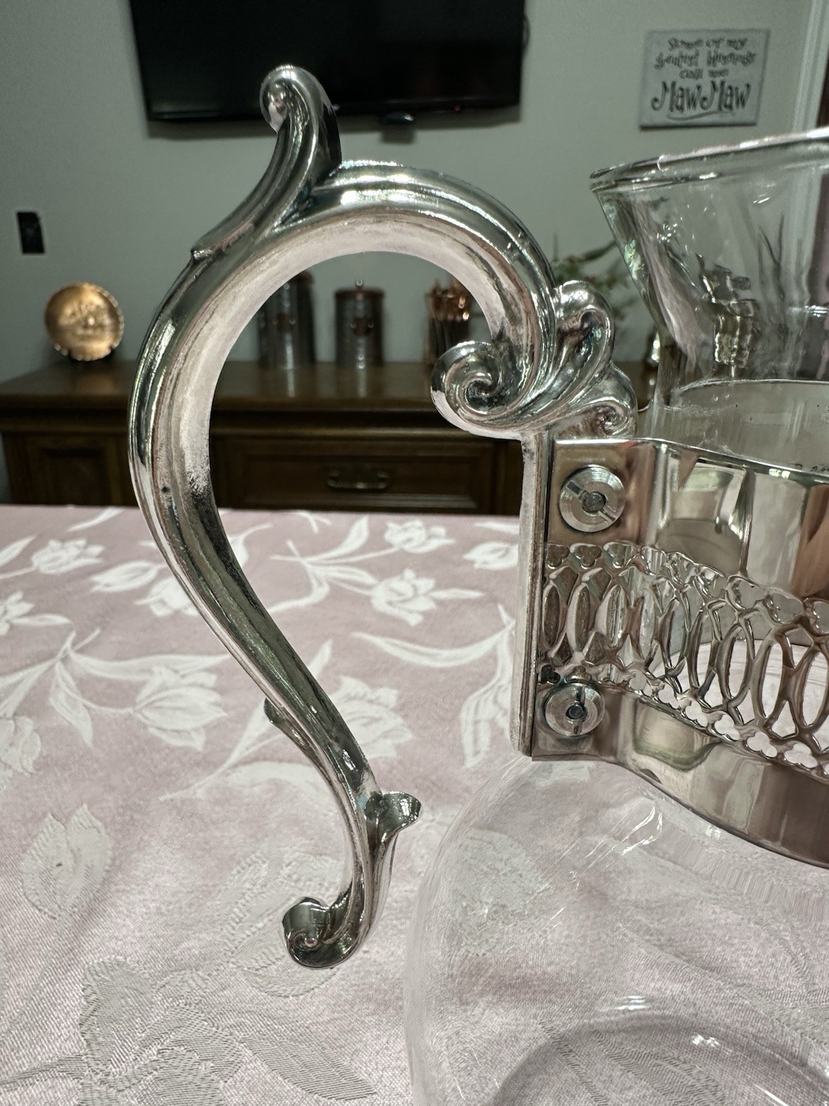 Vtg FB Rogers Silver Plate Coffee Carafe Pot w/ Candle Warmer Base Glass 48oz