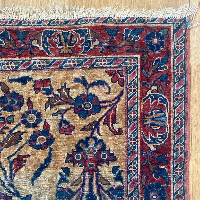 Vintage Rug 3′ 7 x 5′ Gold Hand Knotted Oriental Rug