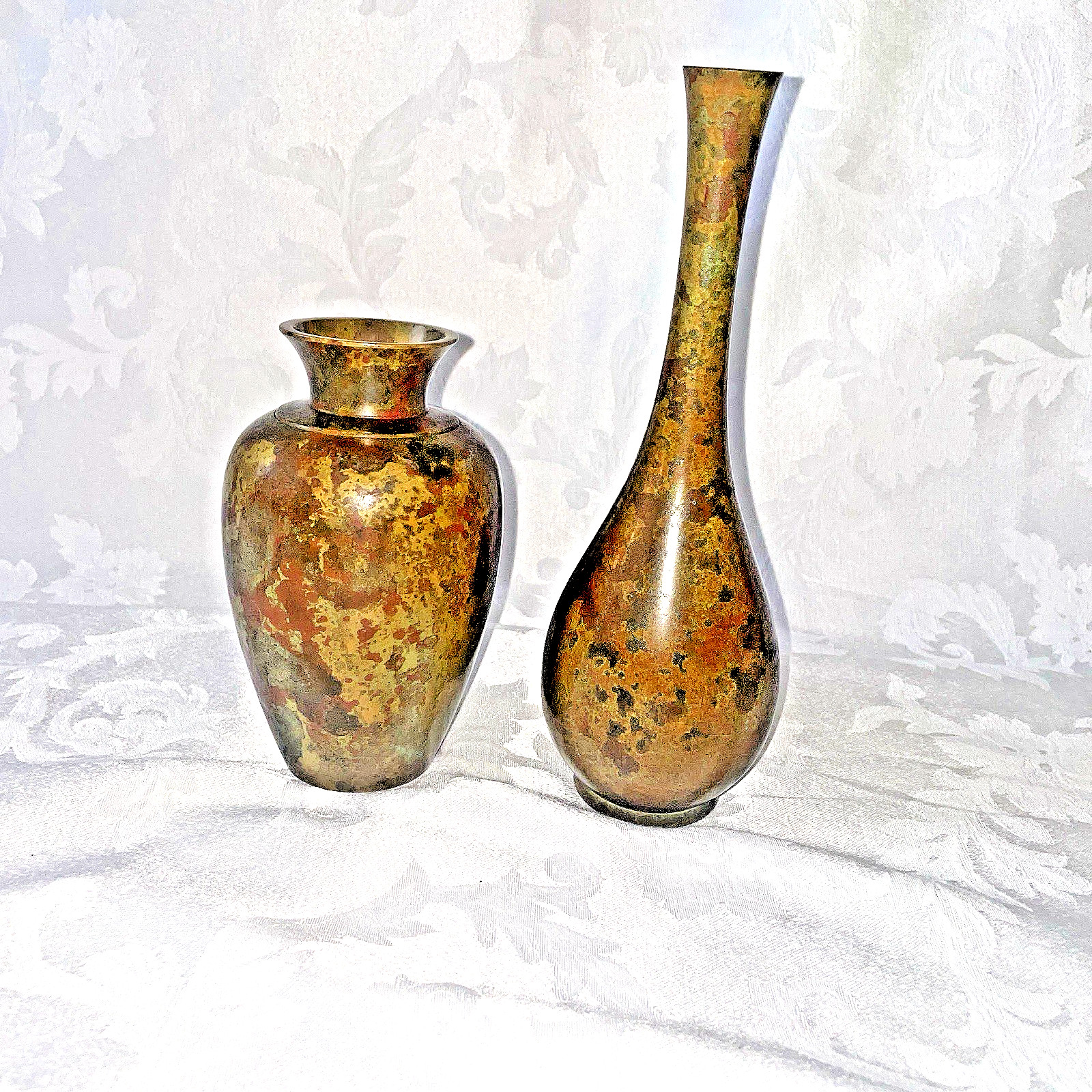 ANTIQUE JAPANESE BRONZE VASES MURASHIDO FINISH SET OF 2