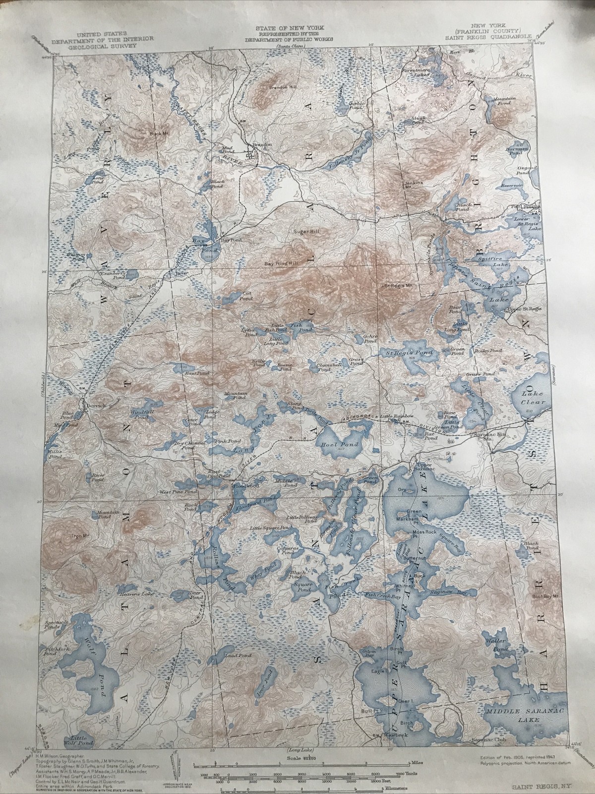 Saint Regis New York￼ USGS Map NY 1947 Upper Saranac Lake