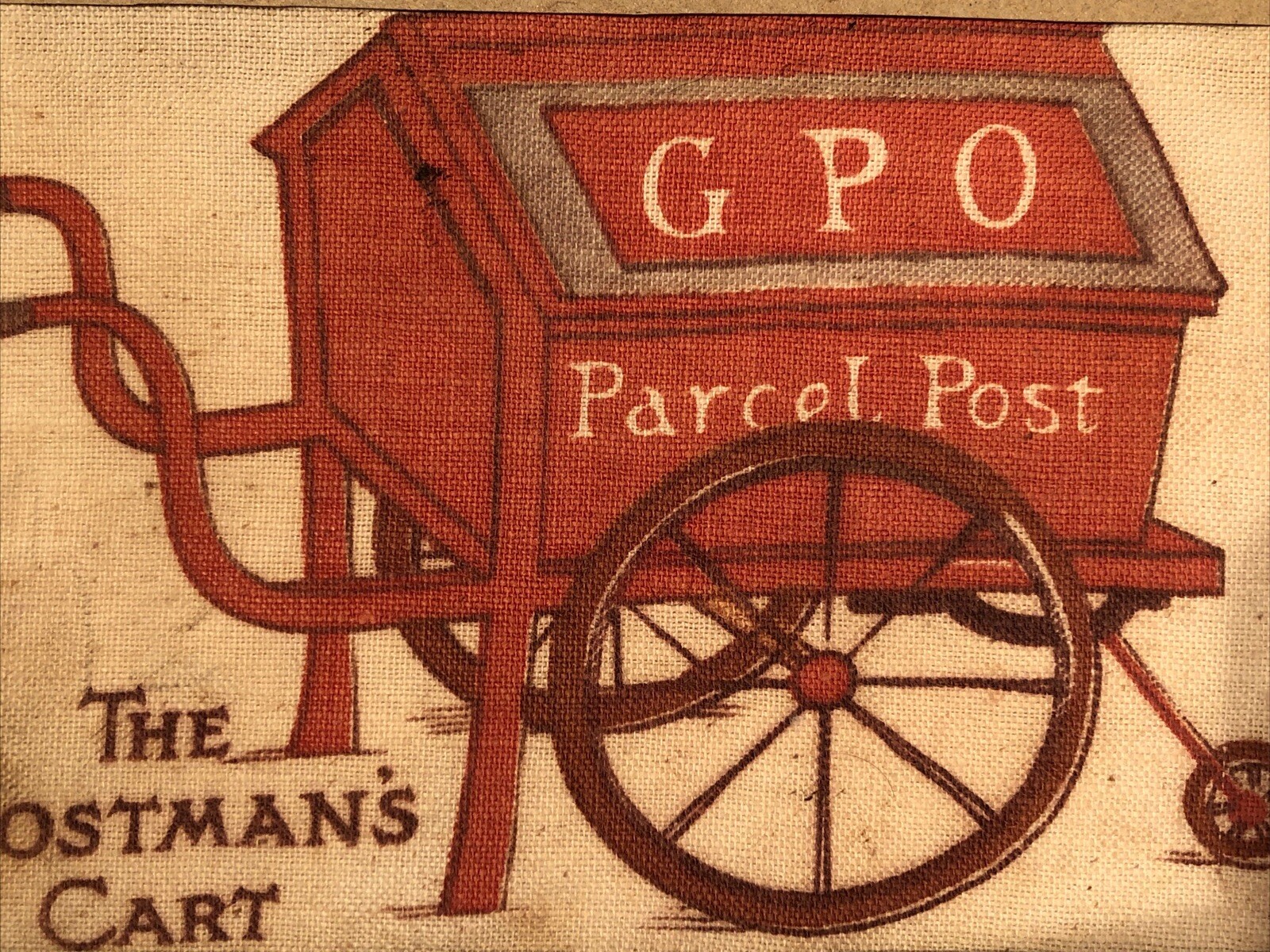 Antique Victorian Primitive British Postman’s Cart Linen Screen Print Painting