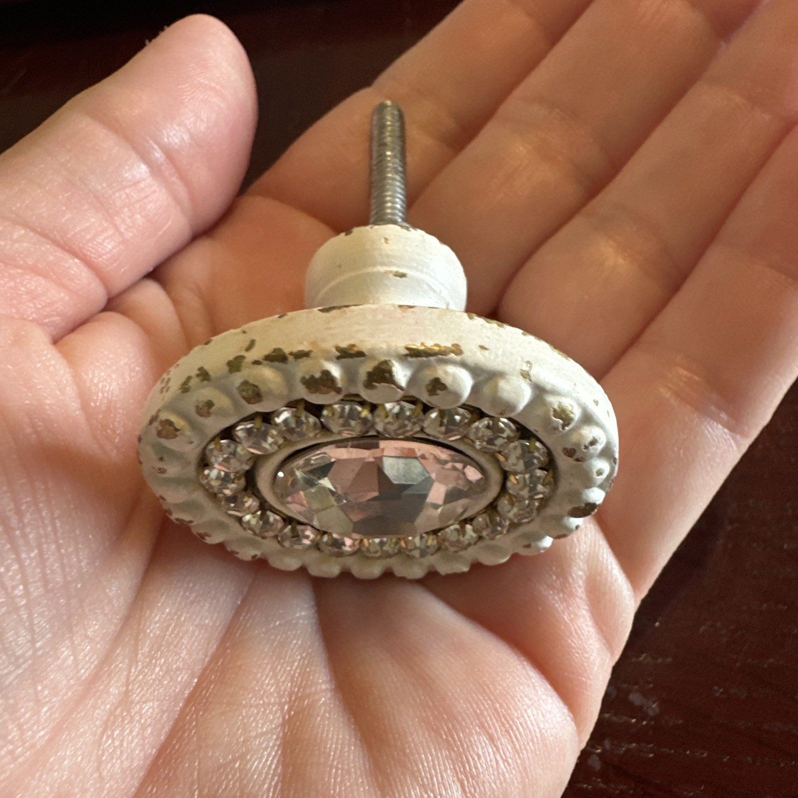 White Rhinestone Crystal Pull Knob Shabby Chic Hobo Bling Fancy Country Cottage
